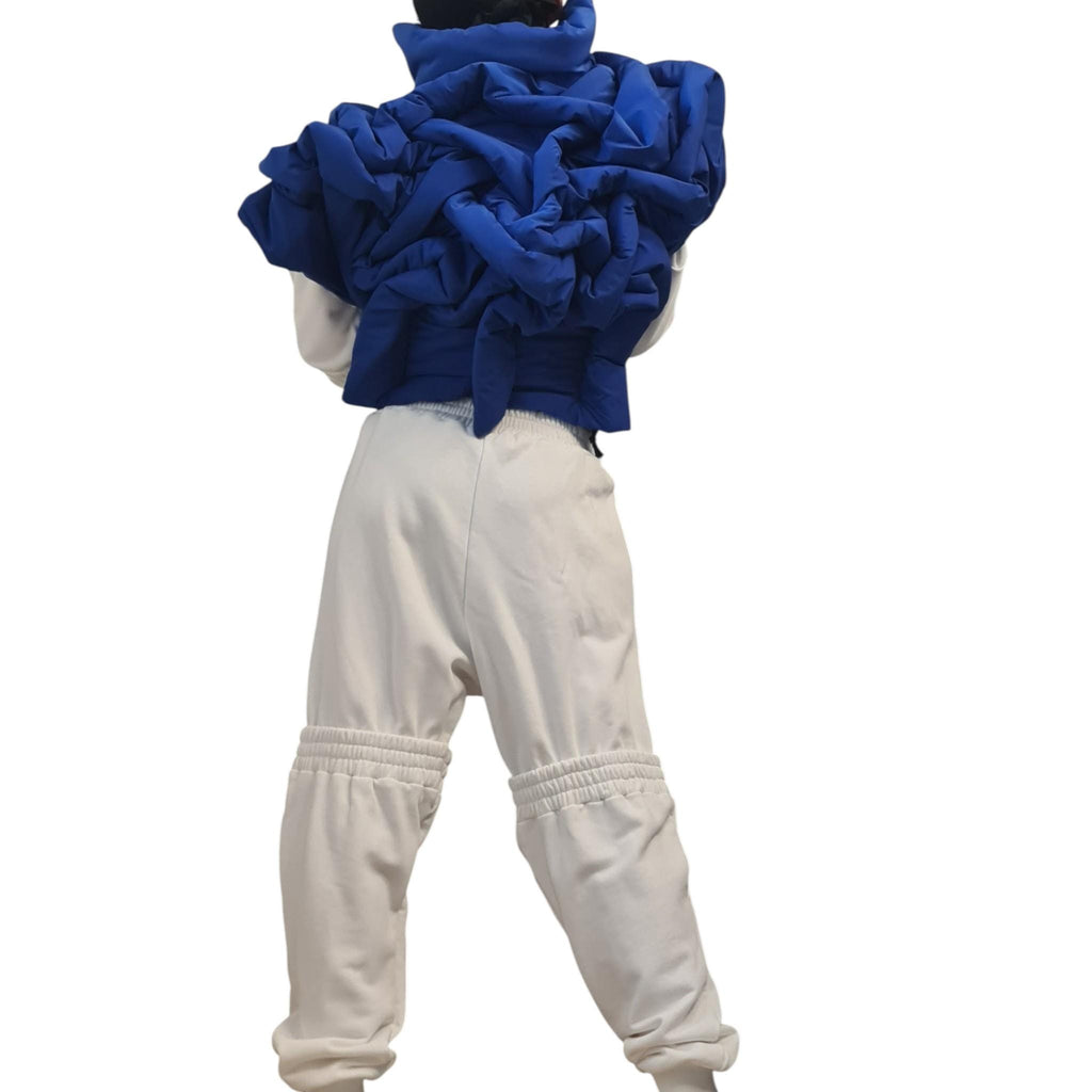 Royal Blue Cropped Puffer Vest, Asymmetric Quilted Panels, Oversized Sleeveless Fit, Plus Size