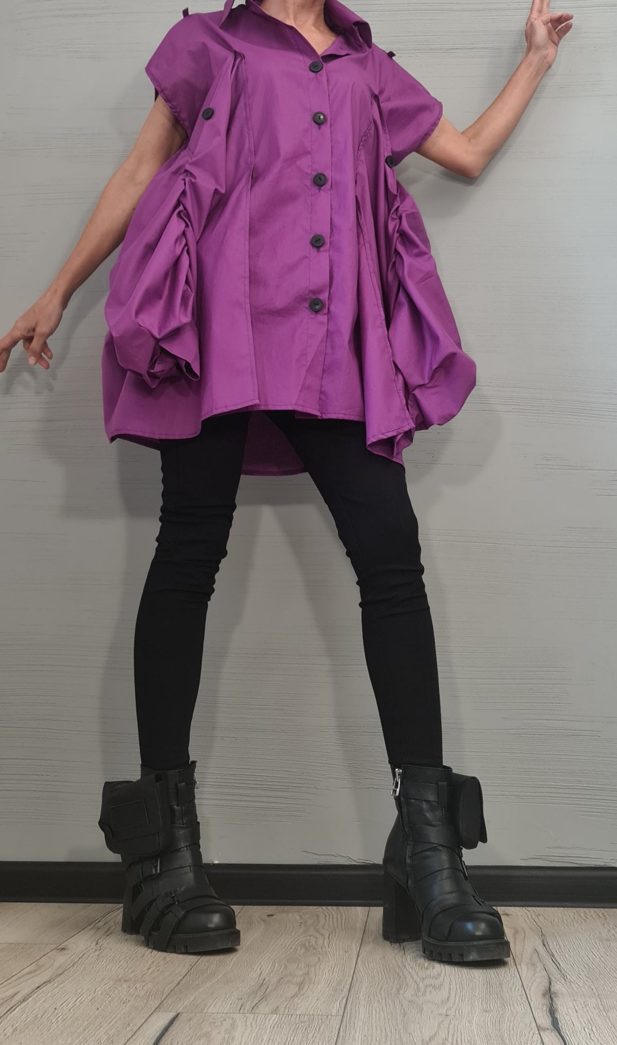 Purple Asymmetric Shirt, Cotton Loose Oversize Tunic