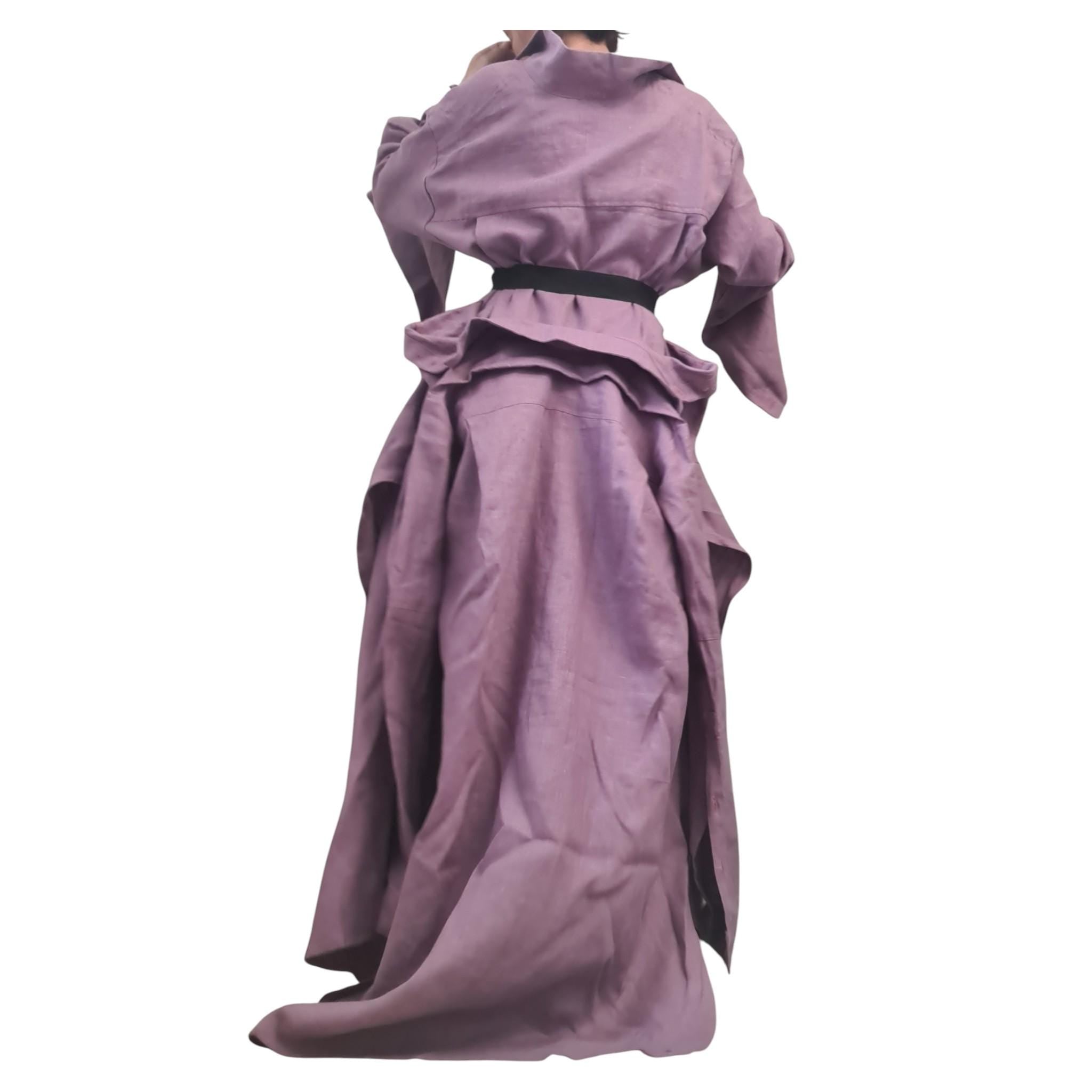 Lavender Linen Shirt,  Asymmetric Long Kaftan