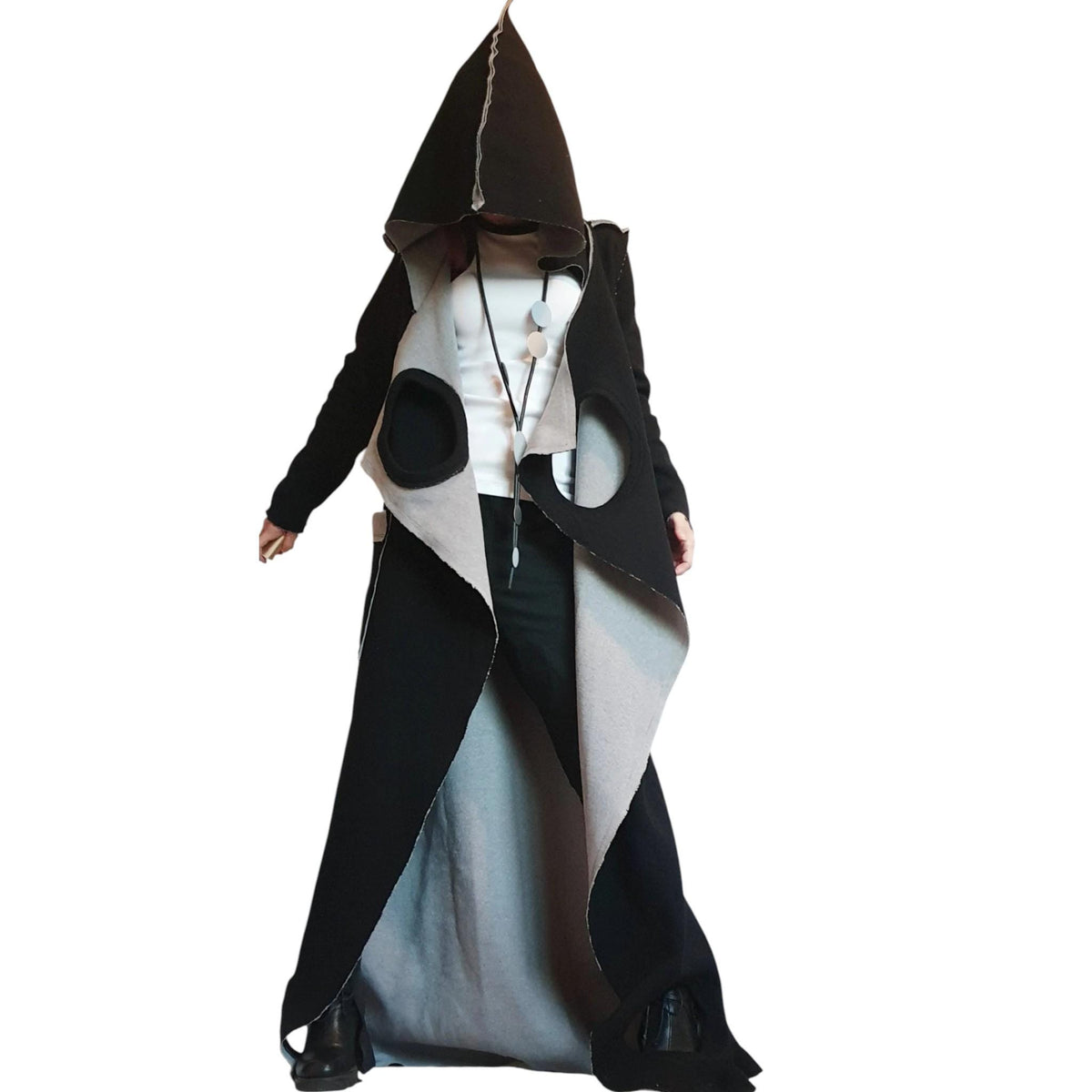 Black Grey Hooded Wool Vest, Plus Size Asymmetric Maxi Gilet, Long Knit Outerwear