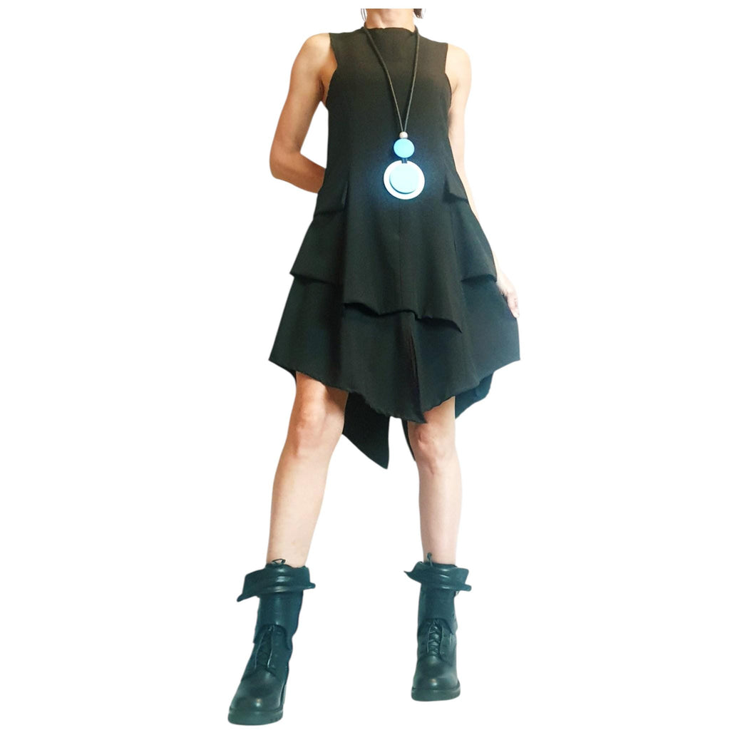 Gothic Black Dress Women, Asymmetric Sleeveless Cocktail Party Dress, Womens Clothing