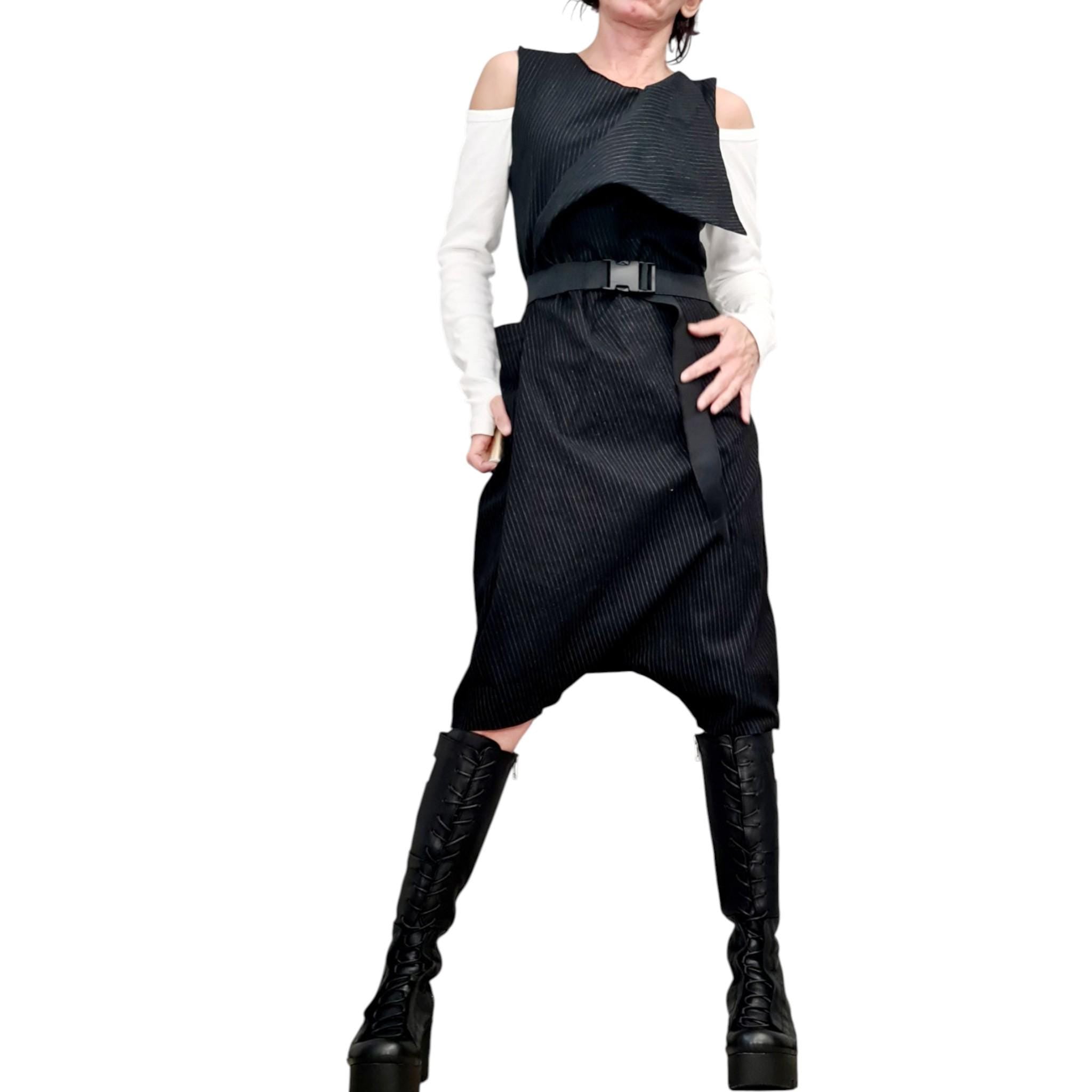 Asymmetric Harem Jumpsuit,Extravagant Loose Jumpsuit, Short Women Overall, Open Back Jumpsuit, Avant Garde Jumpsuit