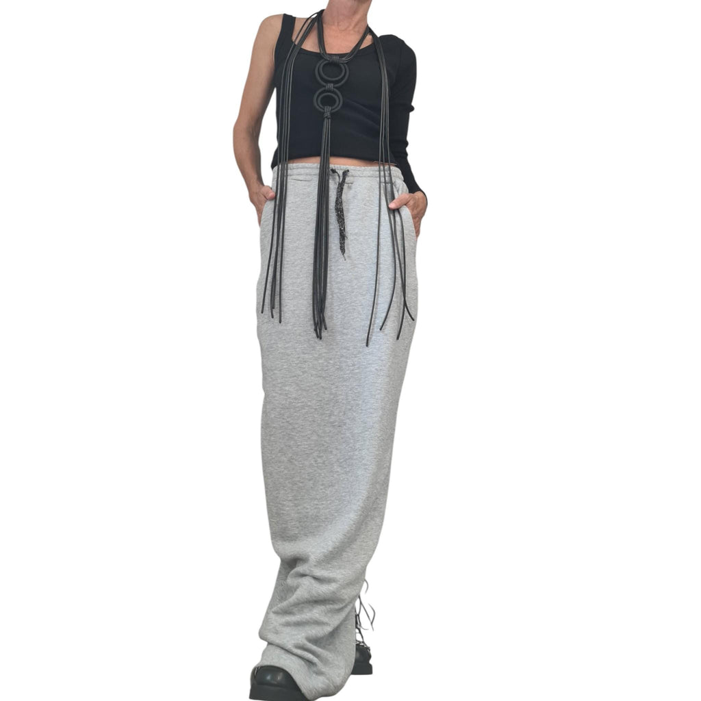 Grey Cotton A-Line Slit Skirt, Asymmetric Maxi Length Sport Skirt
