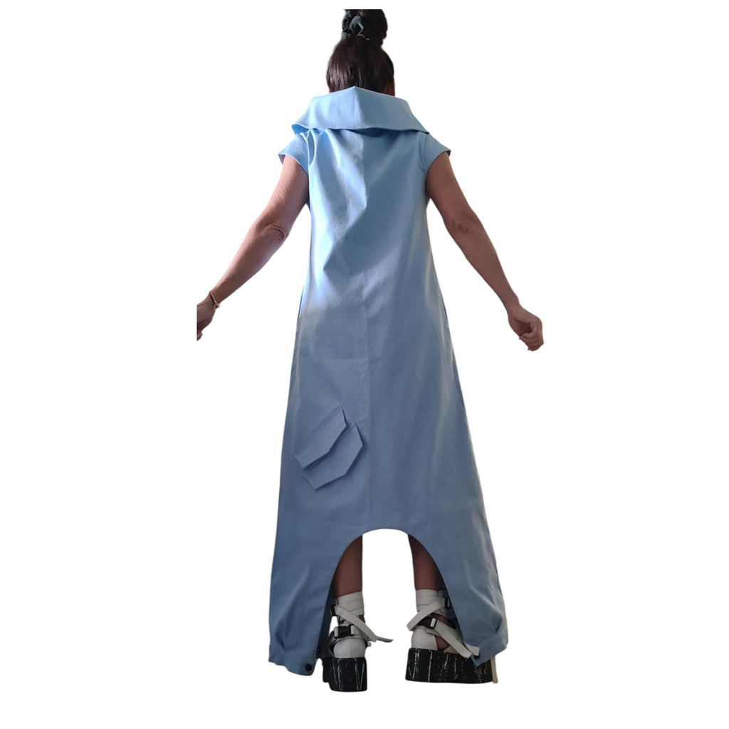 Light Blue Denim Jumpsuit Dress for Women, Asymmetric Harem Overall, Wide Leg Outfit