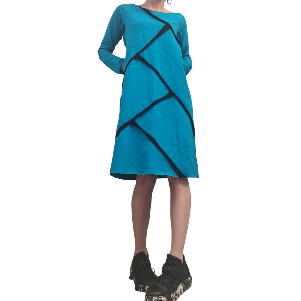 Turquoise Blue Asymmetric One Shoulder Dress, Plus Size Tunic, Long Sleeve Blouson