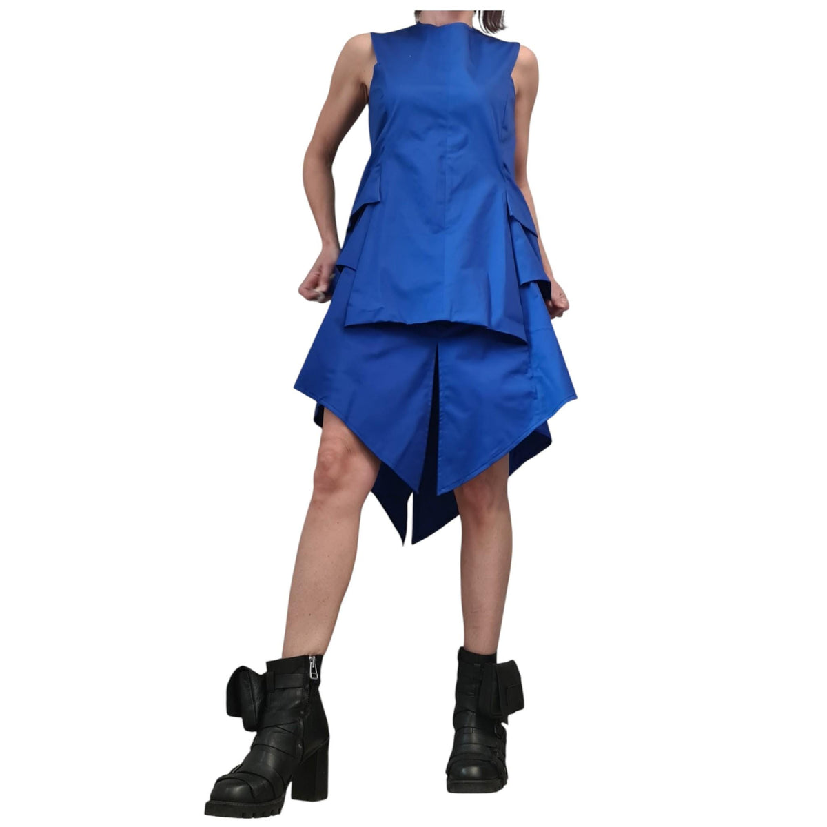 Royal Blue Extravagant Sleeveless Dress, Plus Size Futuristic Clothing