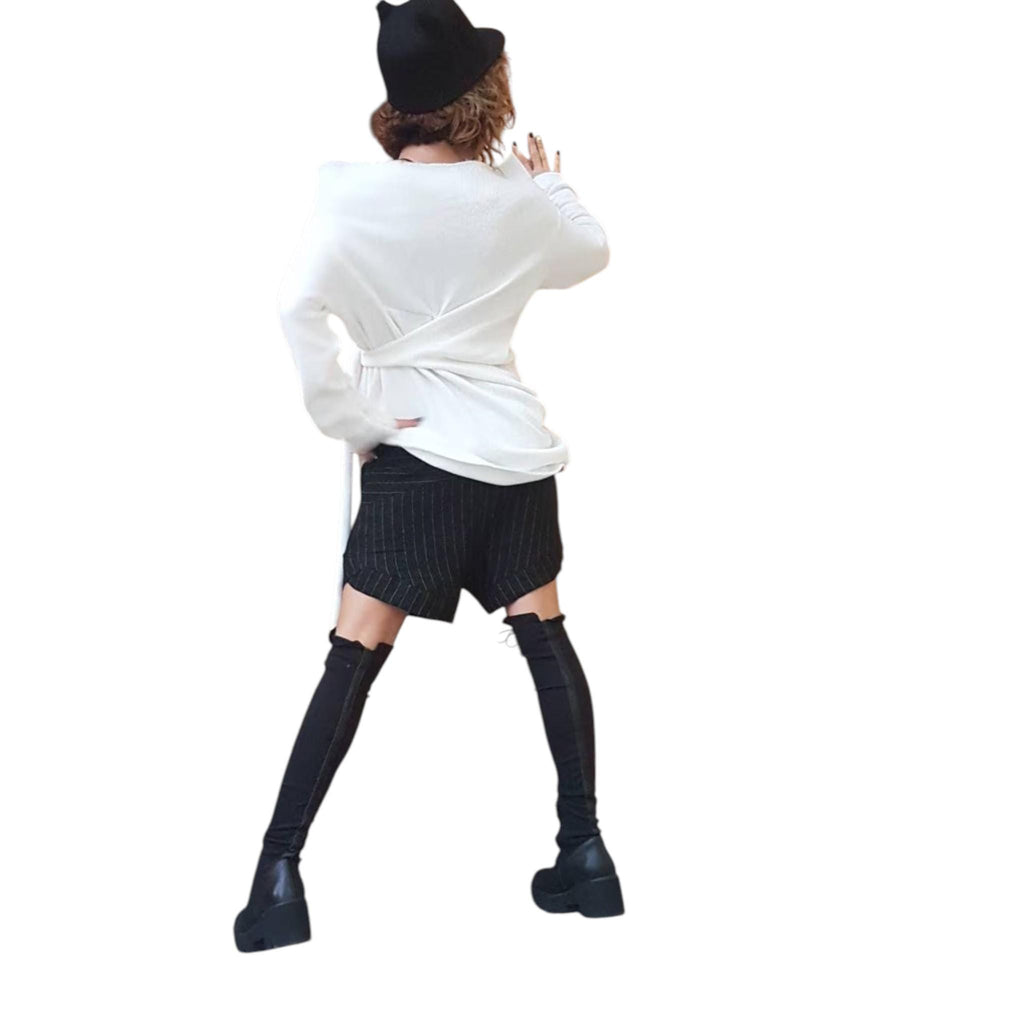 White Knitted Fitted Top, Avant Garde Blouse, Extravagant Design Women