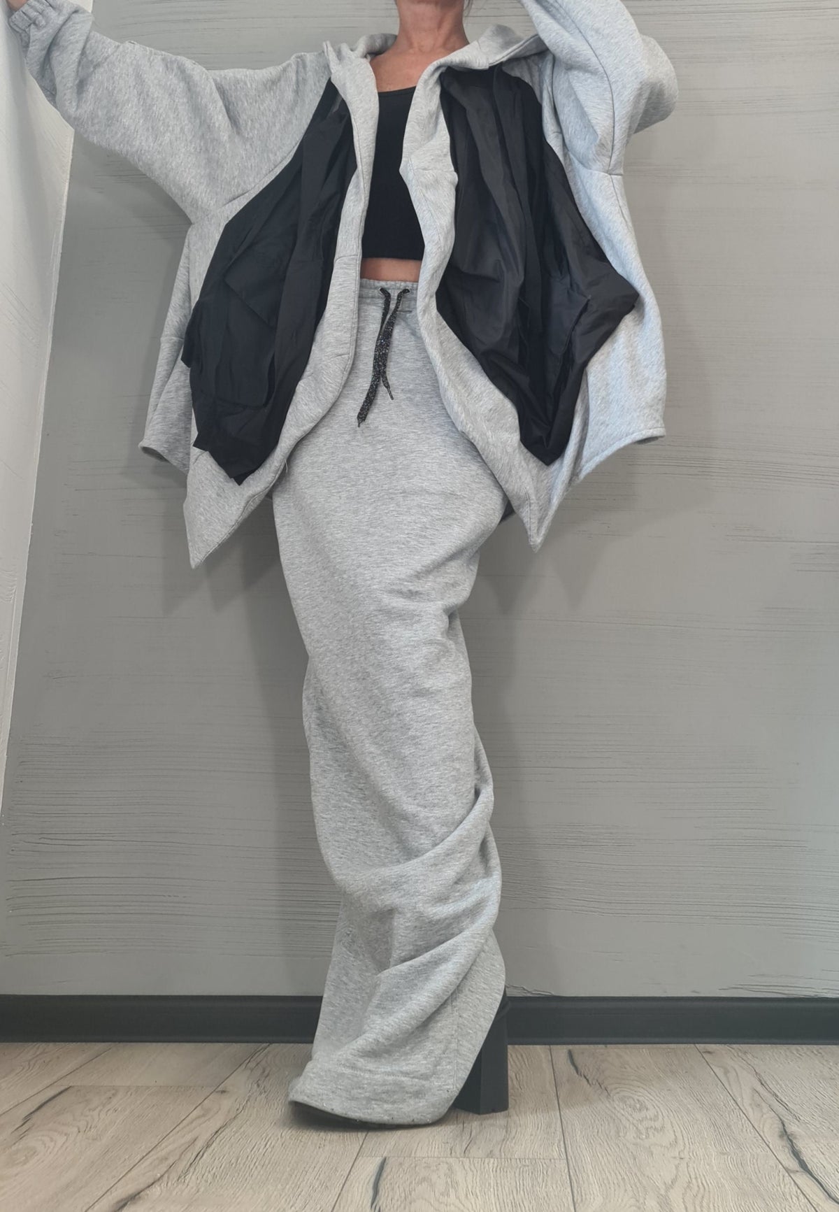 Grey Cotton Maxi Pencil Skirt, Oversized Hooded Sweater, Co-Ord Set