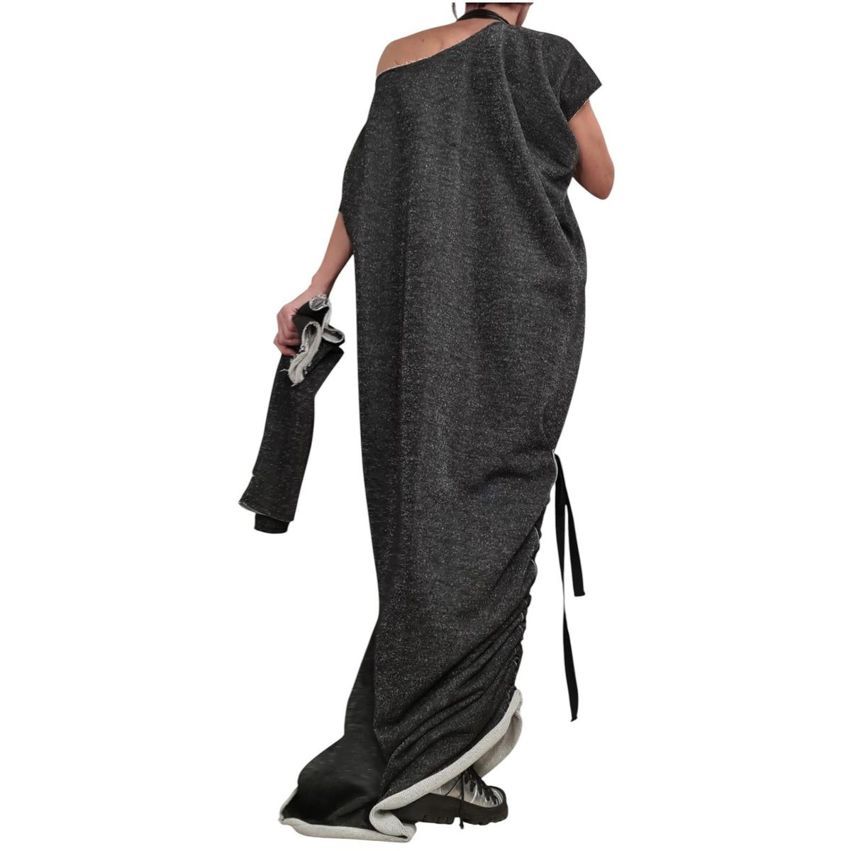 Black Silver Maxi Dress: One Shoulder, Loose Oversize Tunic