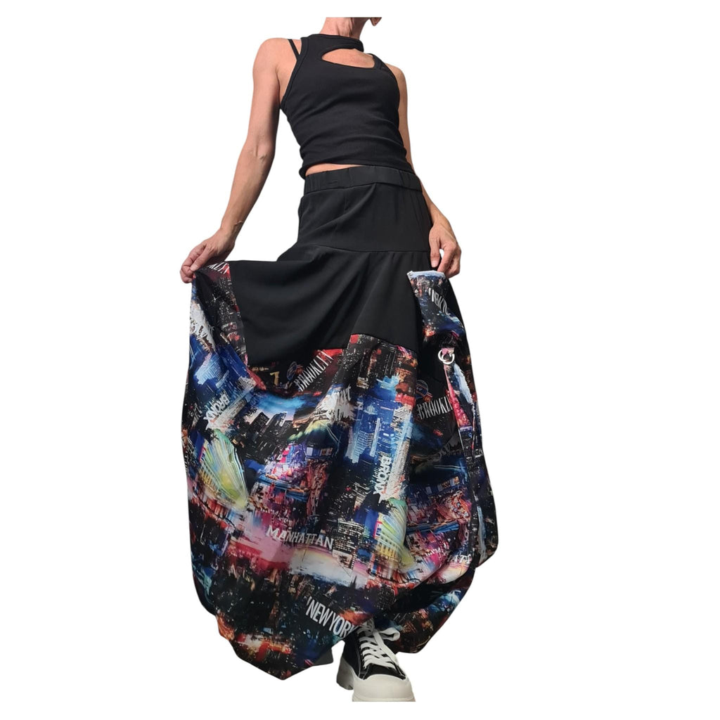 Asymmetric Skirt Dress with Print, High Circle Skirt for Women's