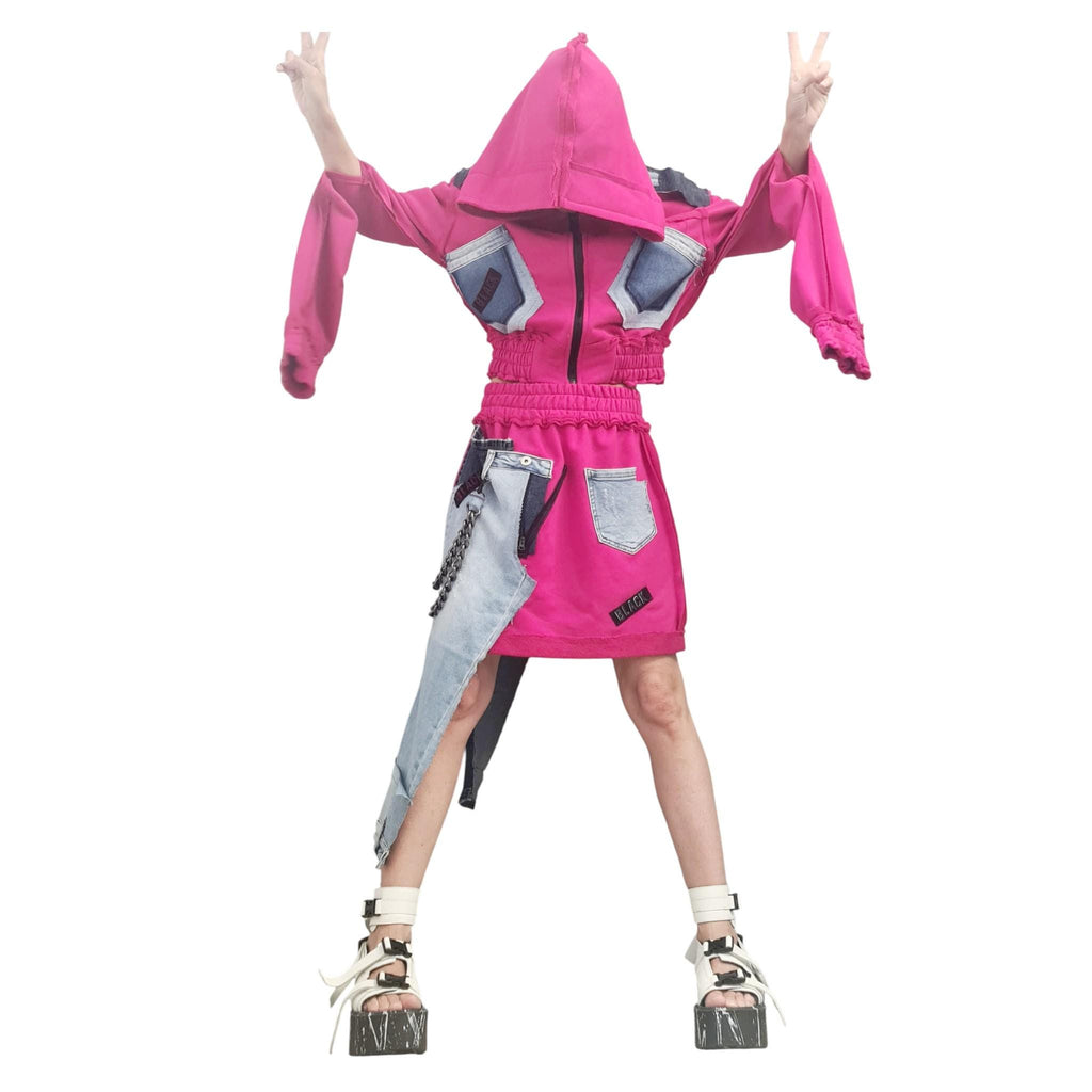 New collection Extravagant Short Skirt, Cotton Denim Skirt, Deconstructed Avant Garde Skirt Outside Seam