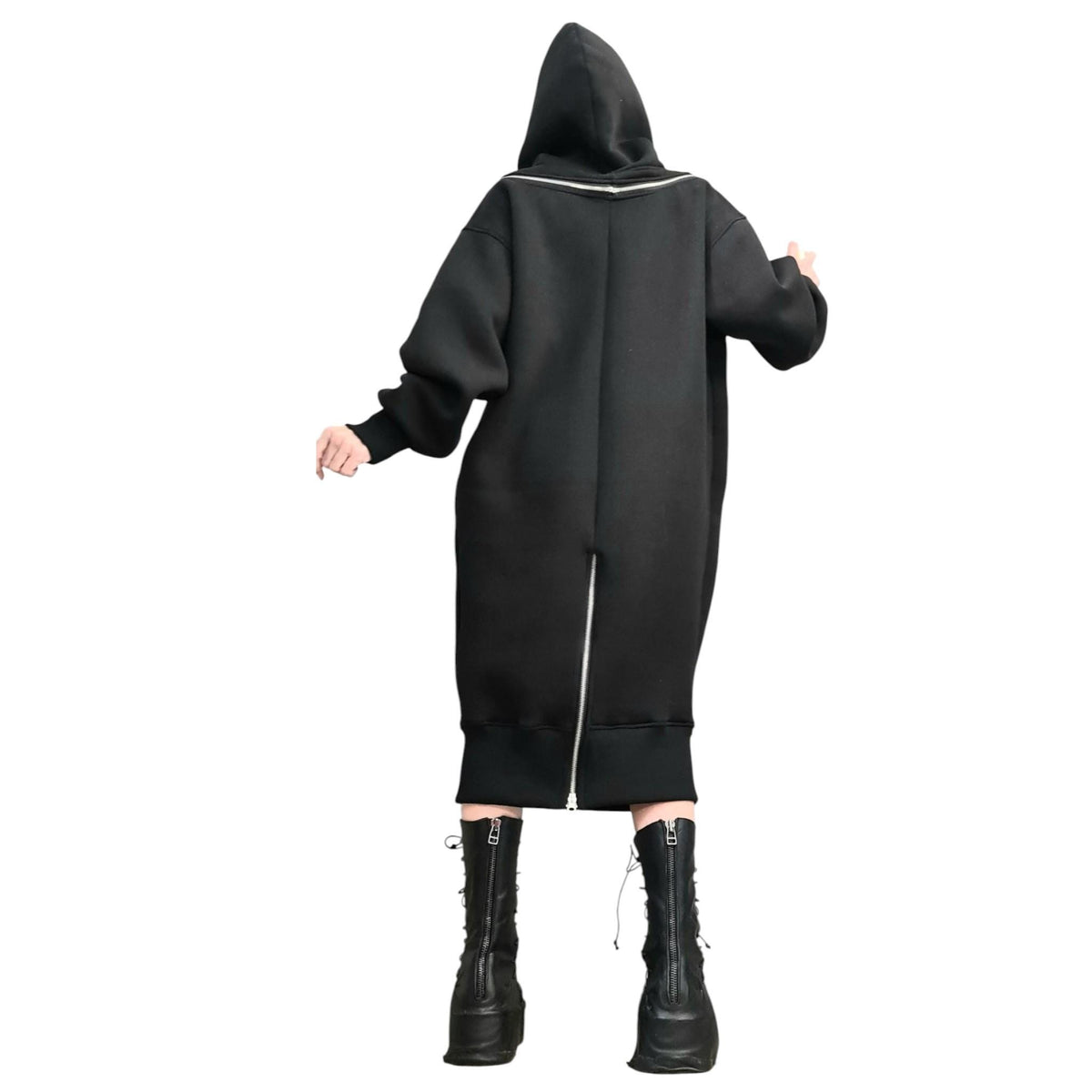 Black Hooded Sweatshirt Dress, Extravagant Plus Size Clothing