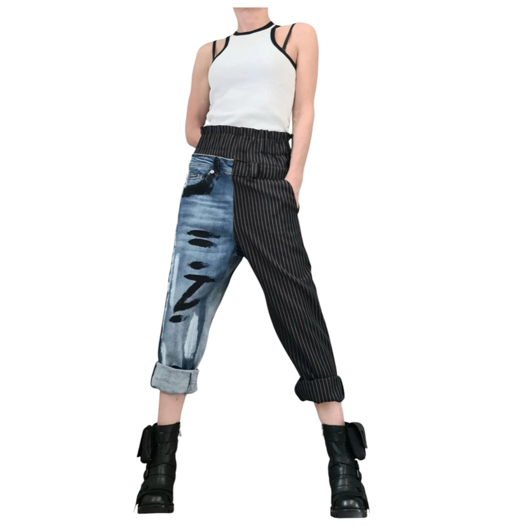 Painted Denim Bottoms, Deconstructed Avant Garde Pants, Street Style Artwear