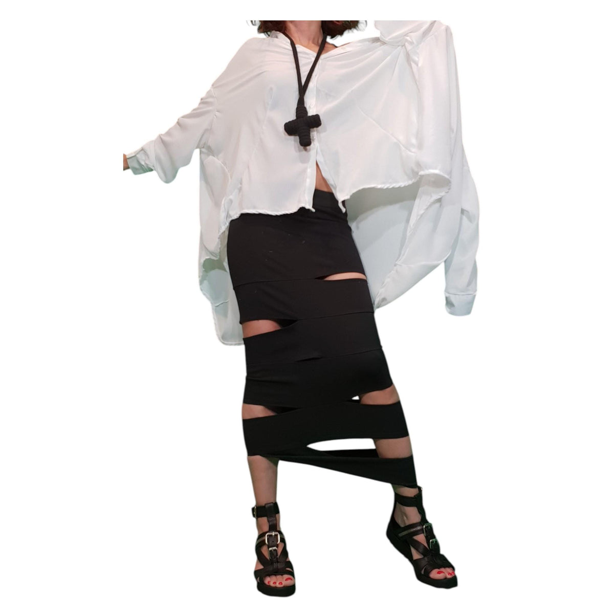 Chiffon Extravagant Shirt, Four Sleeves, Loose Gothic Tunic, Oversized See Through Top