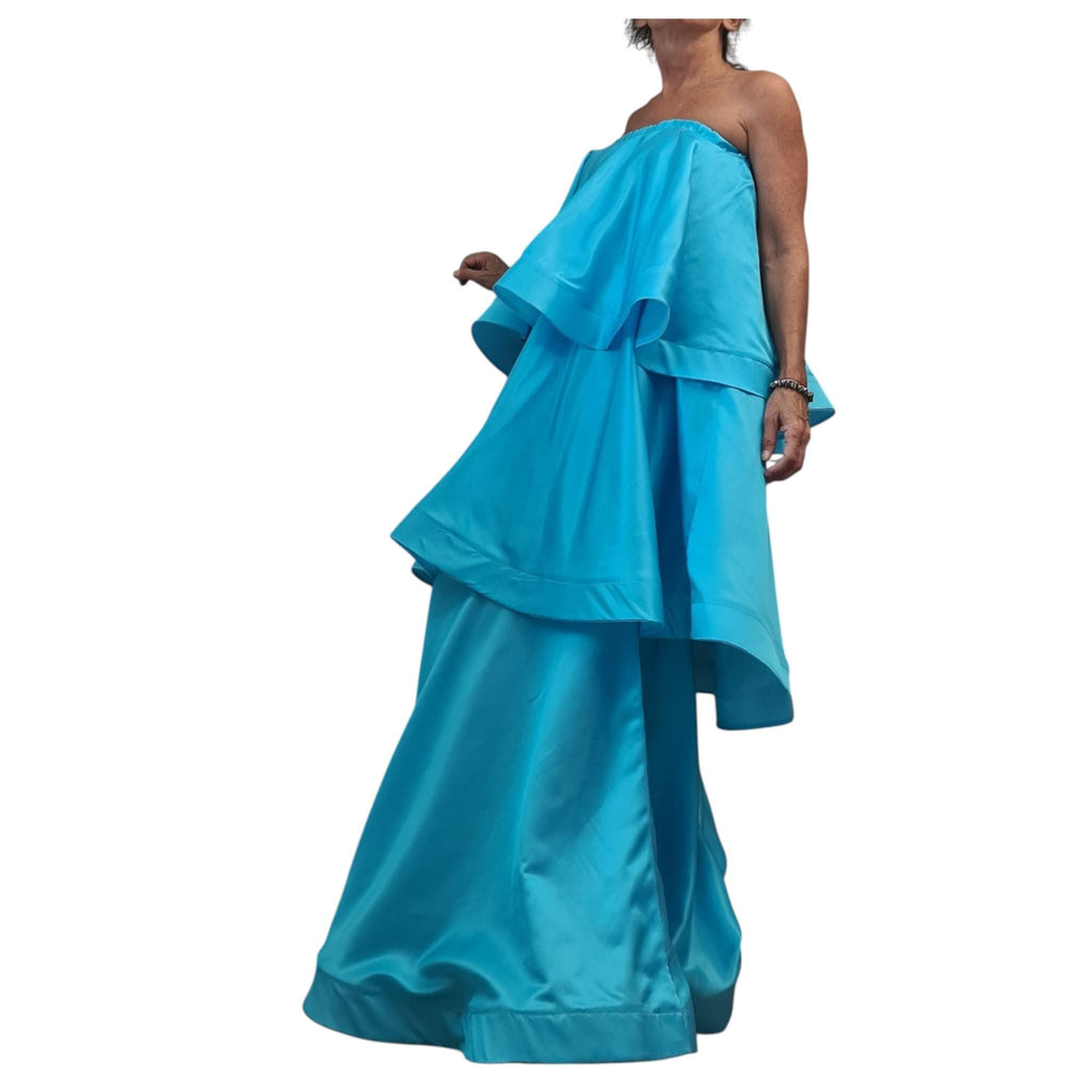 Turquoise Strapless Maxi Dress, Boho Wedding Guest Gown, Convertible Evening Dress, Resort Beach Outfit