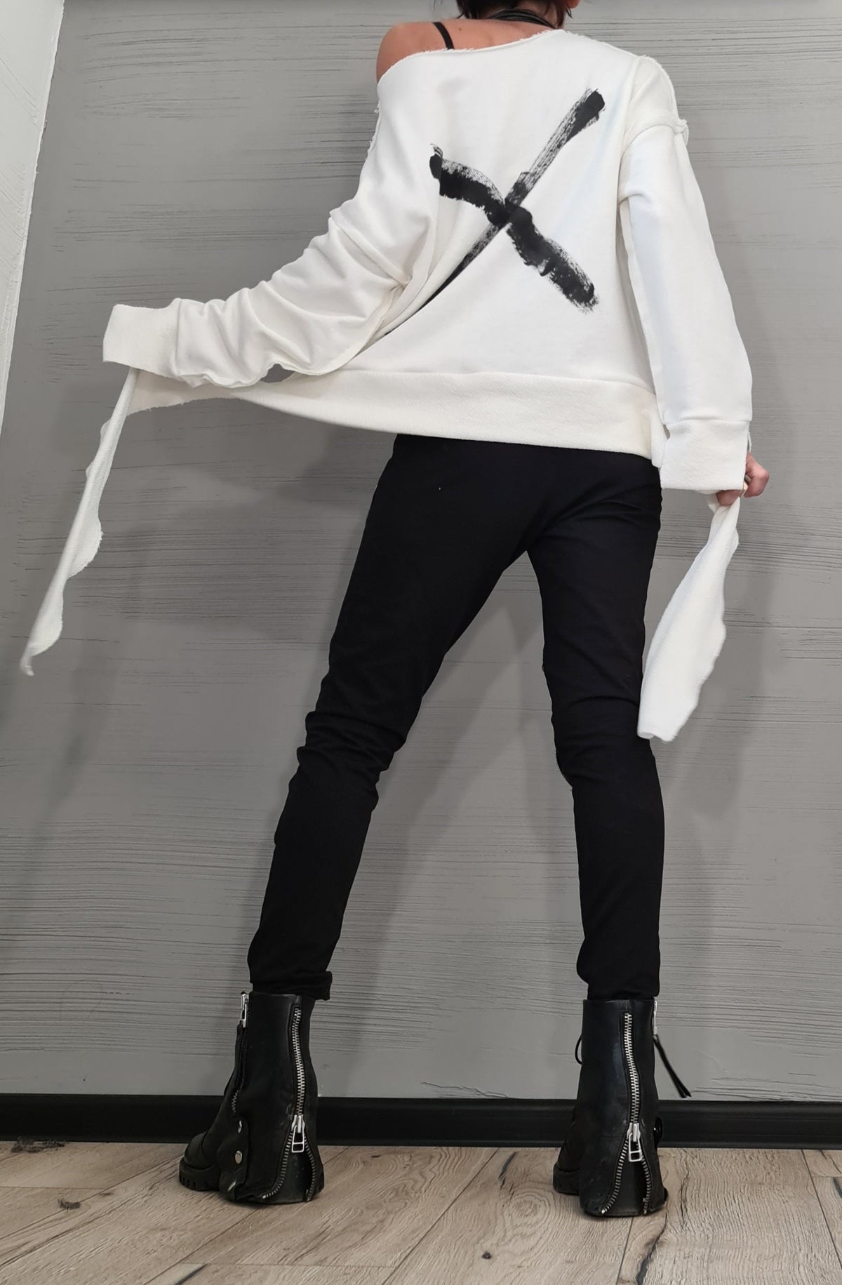 Black Eco Leather Leggings, Zip Detail Pants, Gothic Style