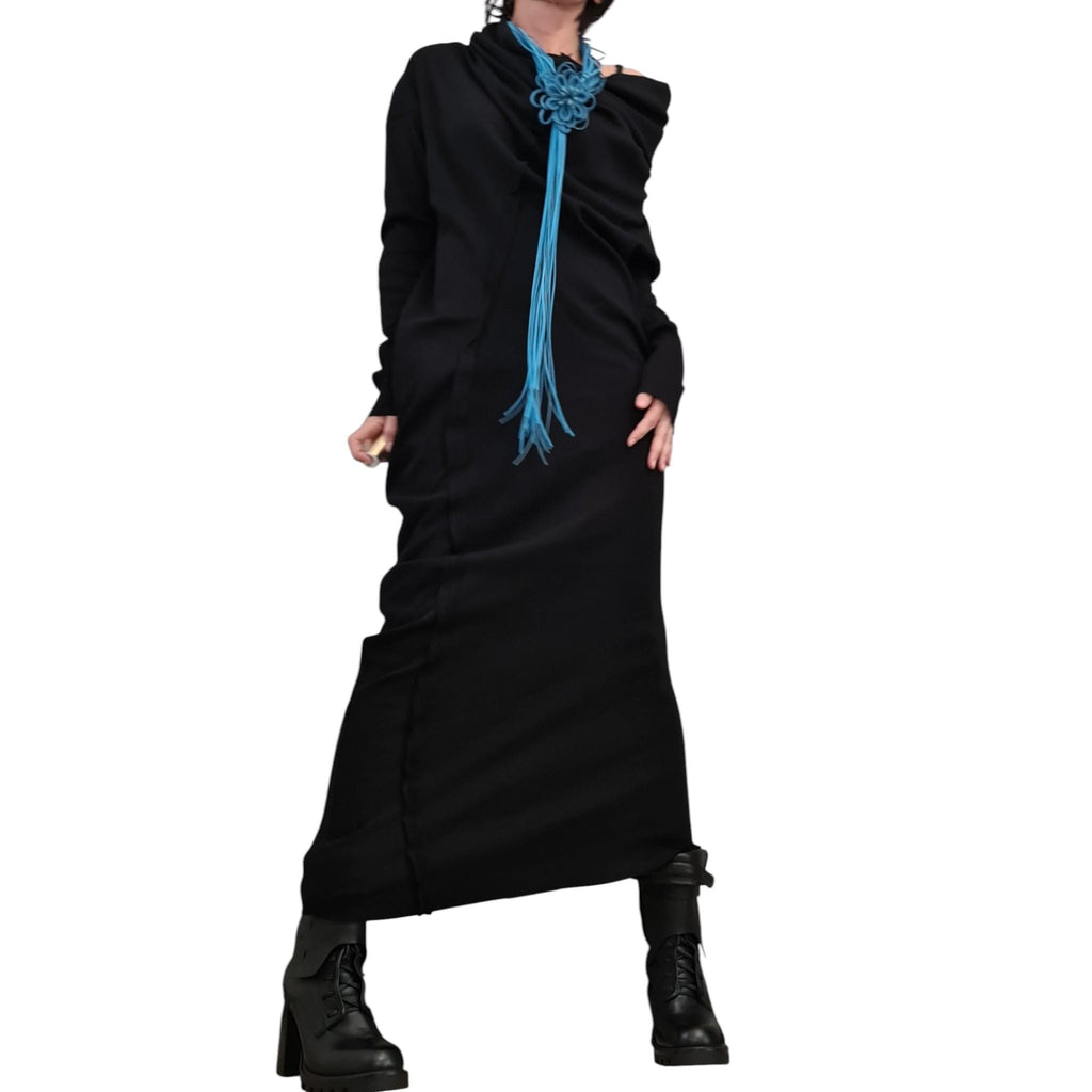 Extravagant Dress, Asymmetric Dress, Black Cotton Dress, Plus Size Clothing, Blouson Dress, Sexy Dress, Long Sleeve, New collection