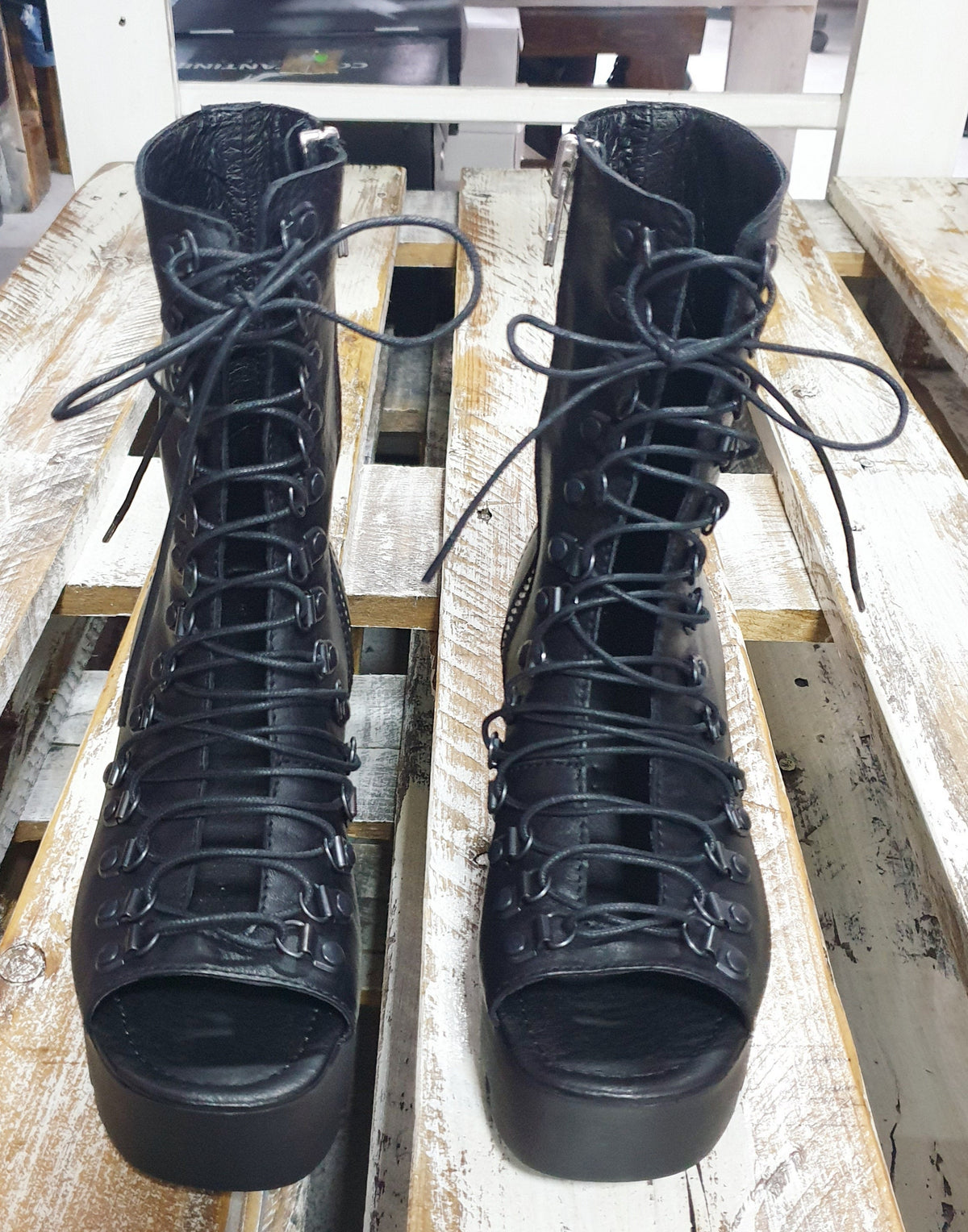 Black Platform Sandals, High Open Toe Shoes, Gothic Summer Combat Boots
