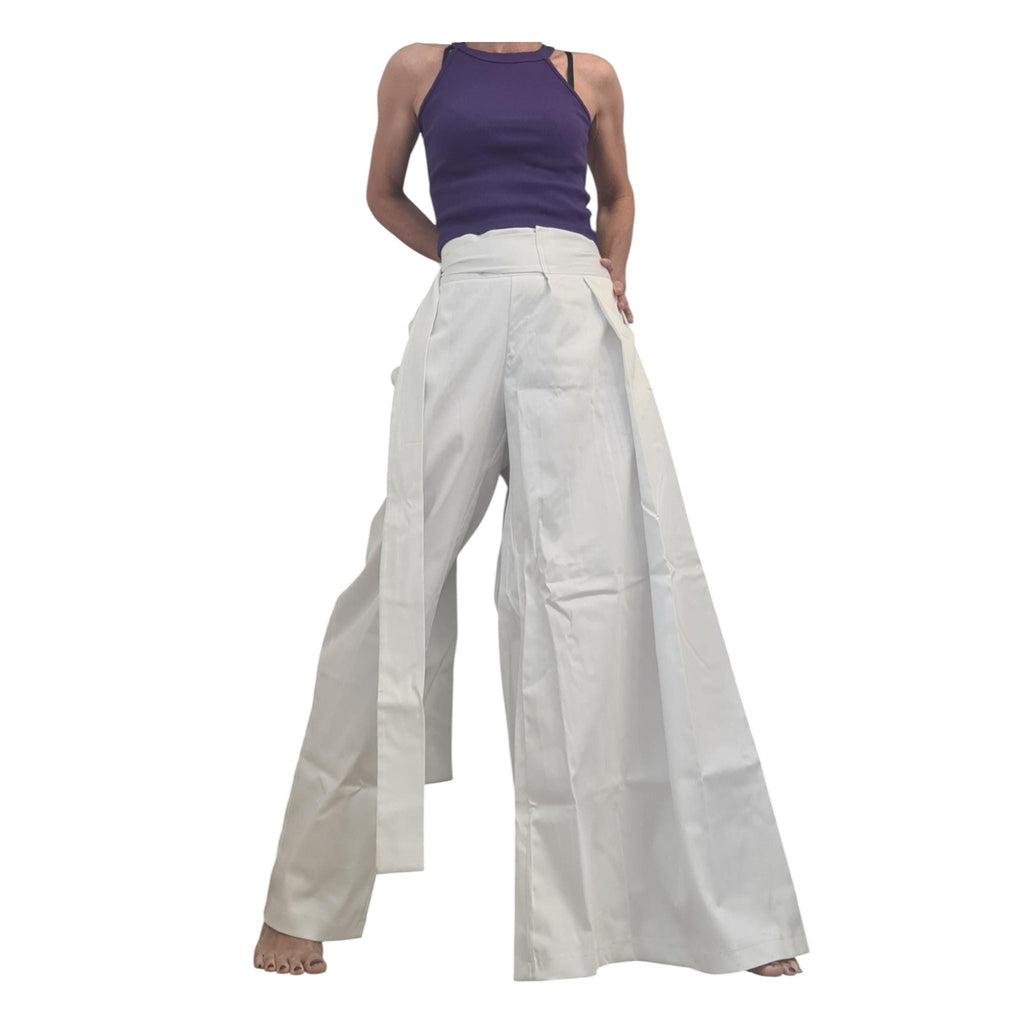 White Asymmetric Pants, One Wide Leg, Cotton Trousers, Alternative Wedding