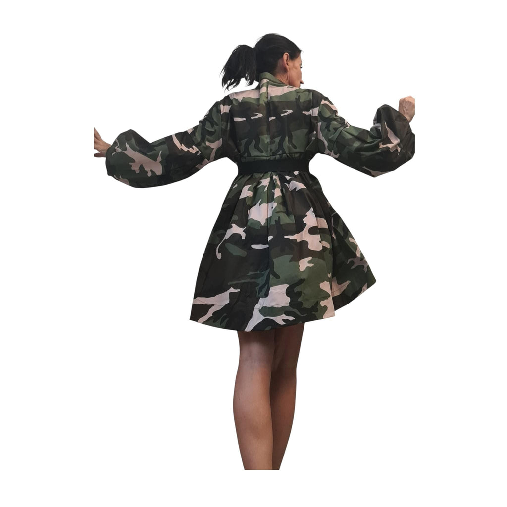 Camo Tunic, Oversized Asymmetric Mini Dress, Long Sleeve, Plus Size