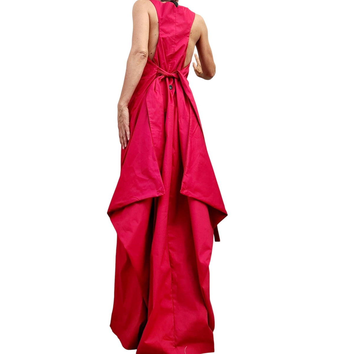 Red Backless Maxi Dress, Sleeveless Evening Wide Silhouette, Adjustable Design, Plus Size