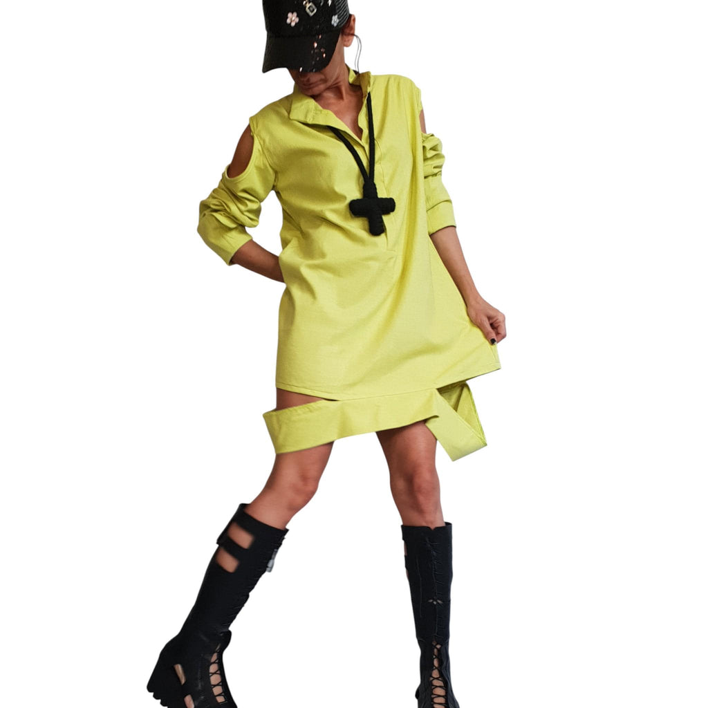 Yellow Linen Shirt Dress, Oversized Plus Size Summer Tunic