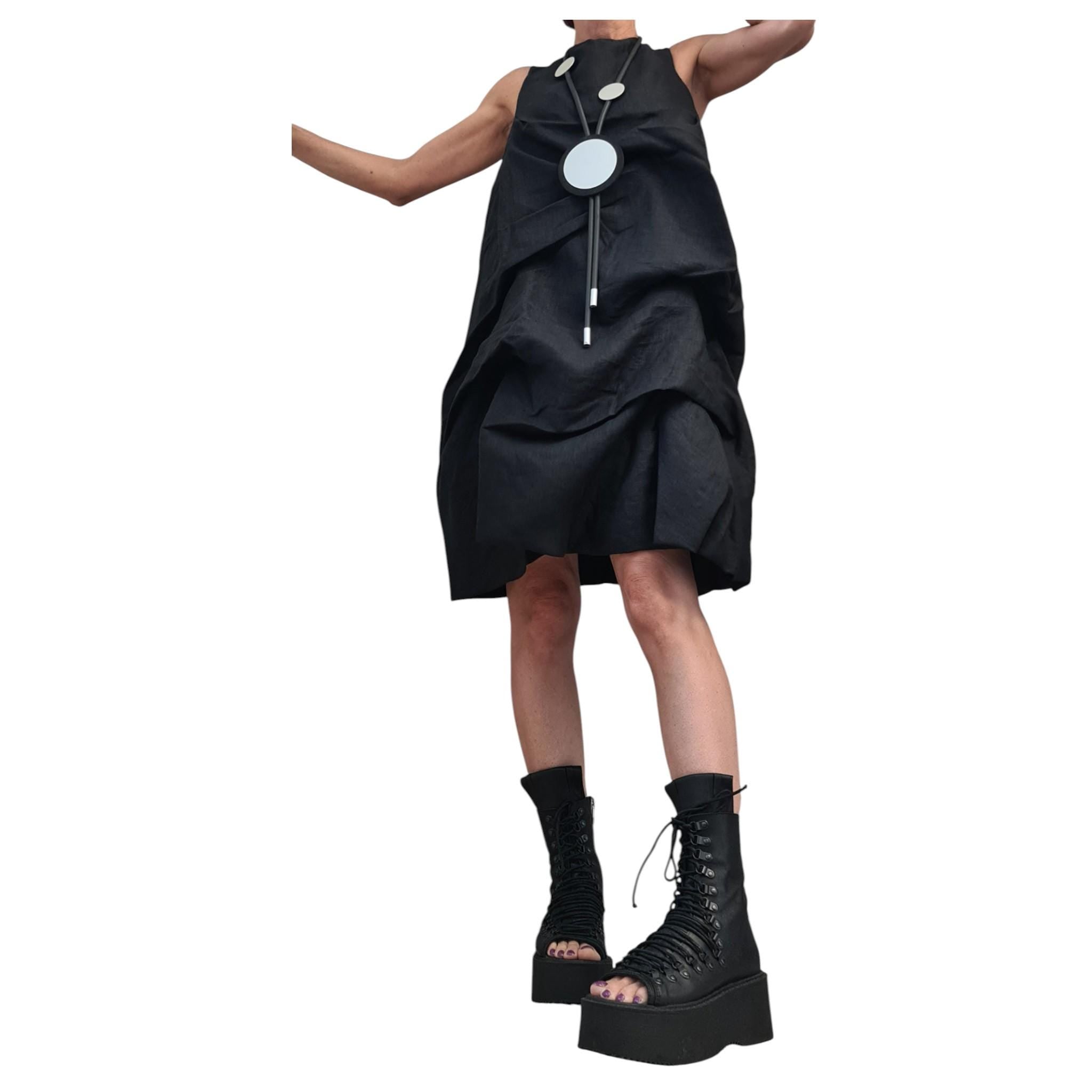 Black Linen Dress for Women, Gothic Sleeveless Dress, Loose Tunic, Plus Size Asymmetric Clothing