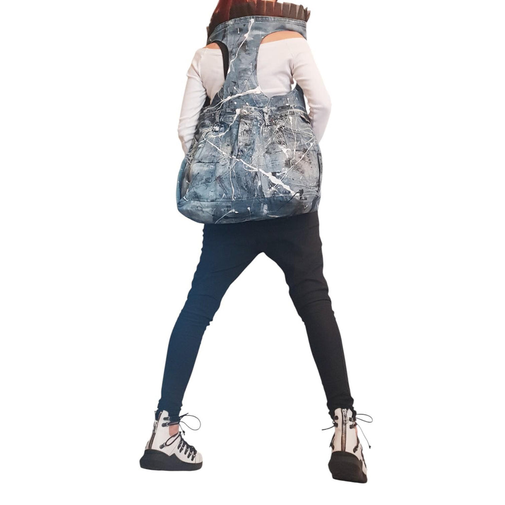 Handmade Denim Backpack – Avant Garde Statement Bag, Artistic Rucksack, Sustainable Casual Shoulder Bag