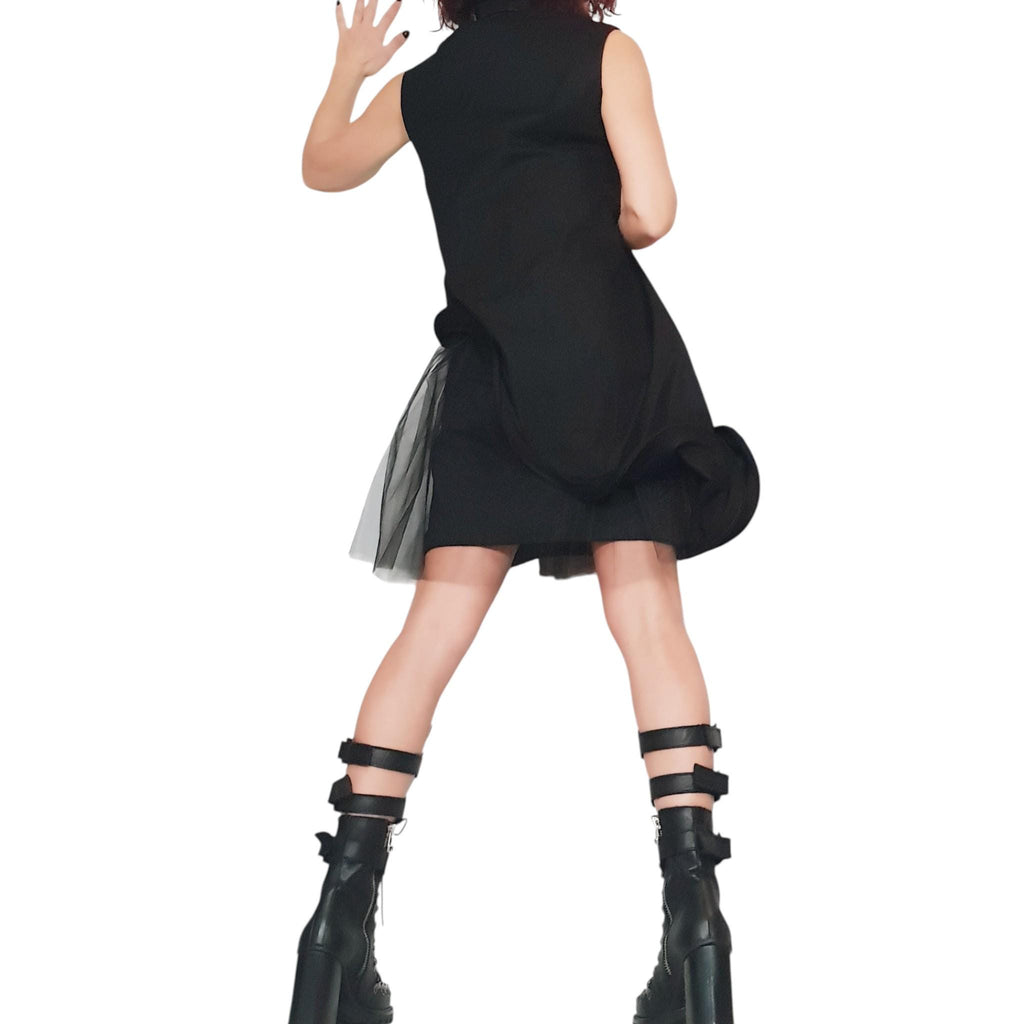 Black Asymmetric Gothic Dress, Cocktail Ball Sleeveless Dress