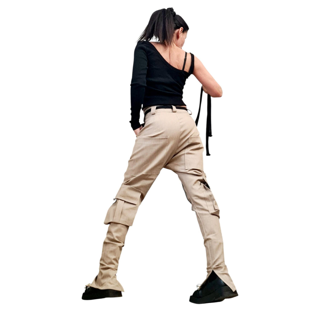 Extravagant Cargo Denim Pants, Fitted Casual Pants, Outer pockets