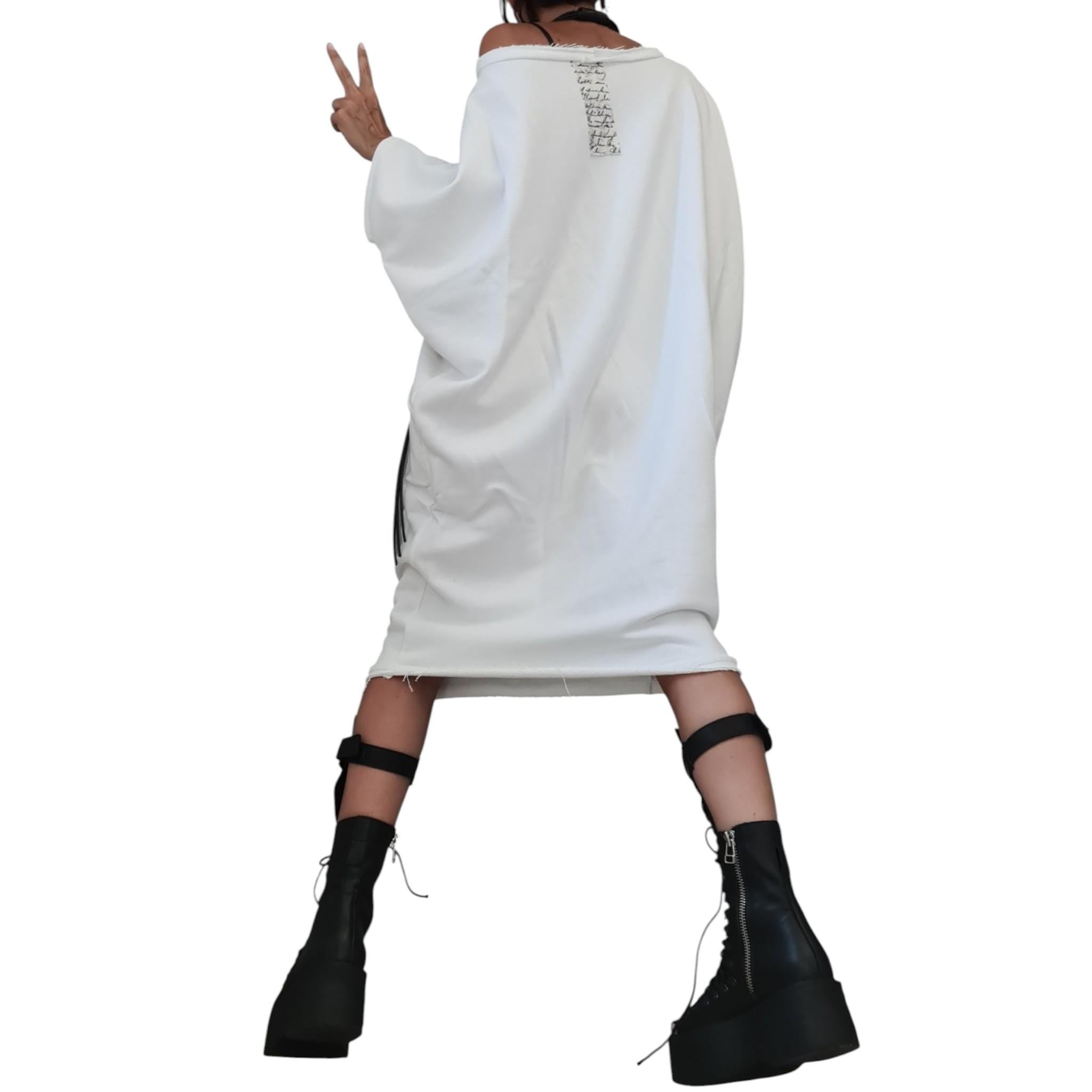 White Cotton Tunic Dress Knee Length | Asymmetric Blouson Cut | fashion for women | architectural