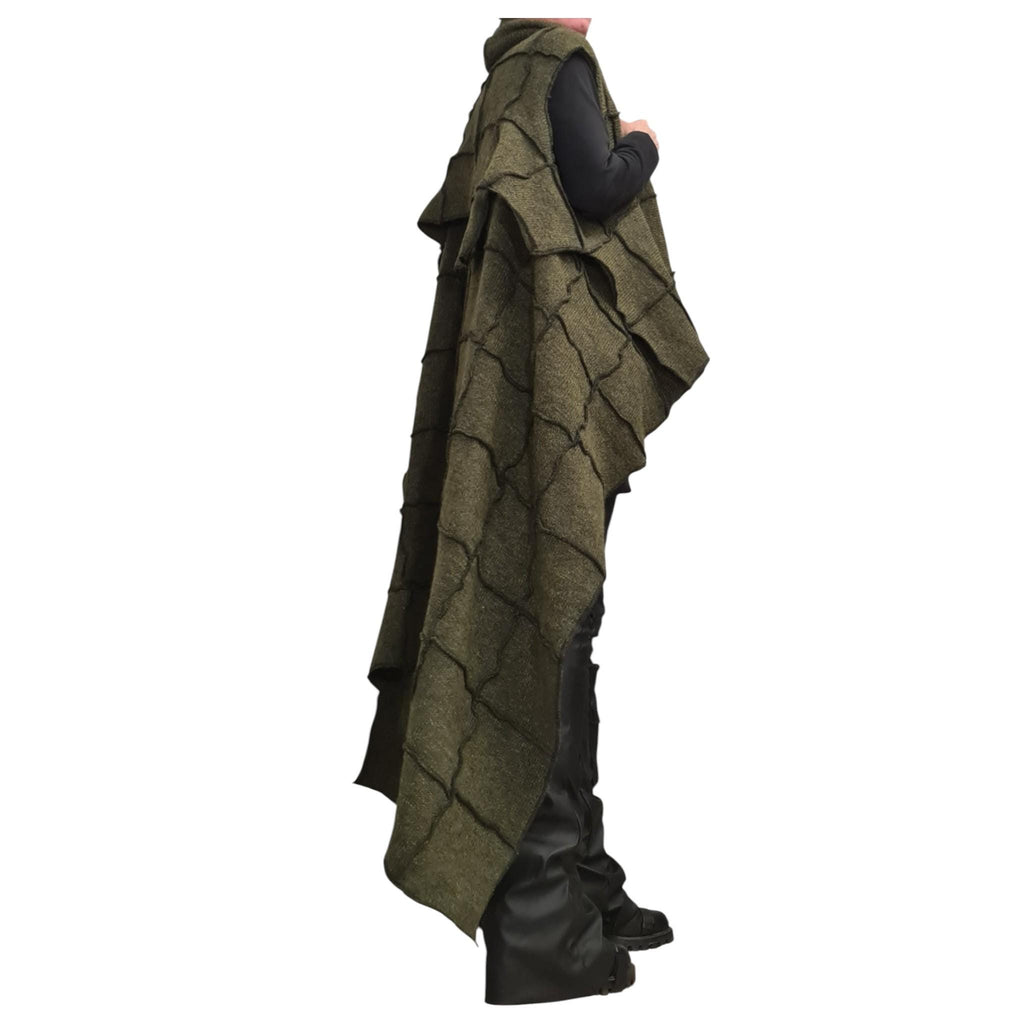 Military Green Mohair Cardigan, Asymmetric Maxi Knitted Vest, Oversized Sweater