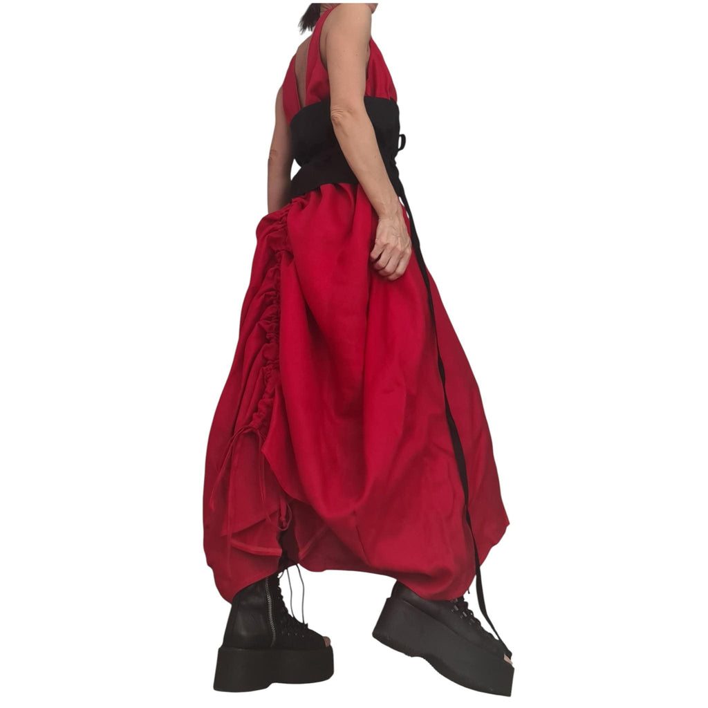 Red Linen Maxi Dress with Corset – Sleeveless Linen Dress