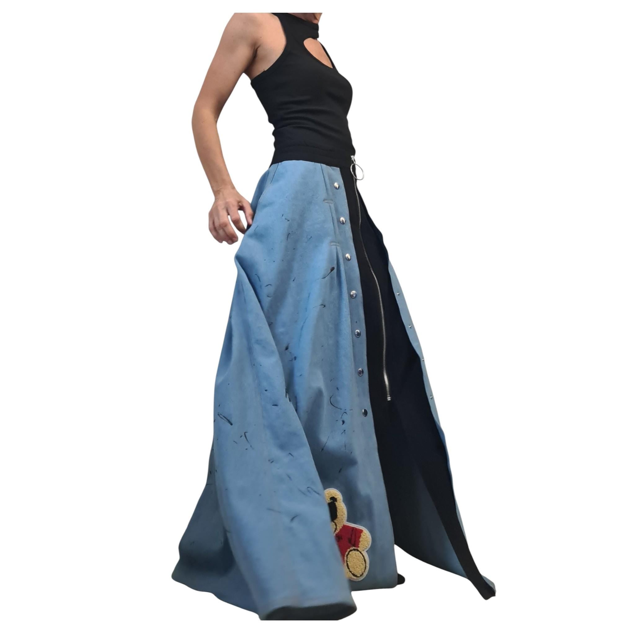 New collection Extravagant Long Skirt, Cotton Denim Skirt, Deconstructed Avant Garde Skirt