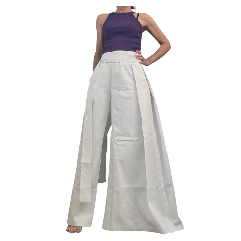 White Asymmetric Pants, One Wide Leg, Cotton Trousers, Alternative Wedding