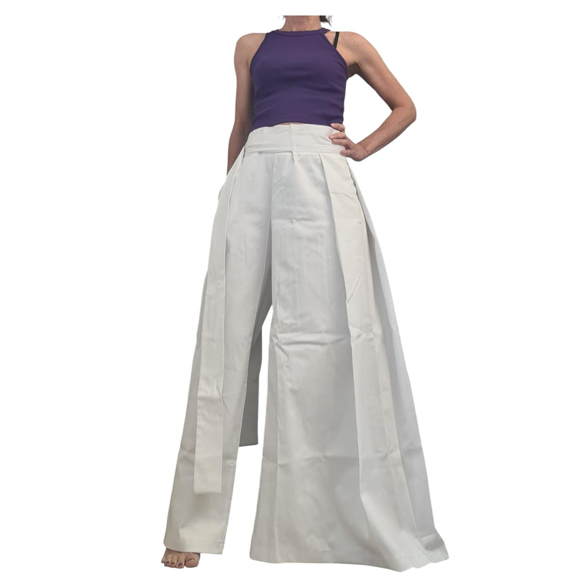 White Asymmetric Pants, One Wide Leg, Cotton Trousers, Alternative Wedding