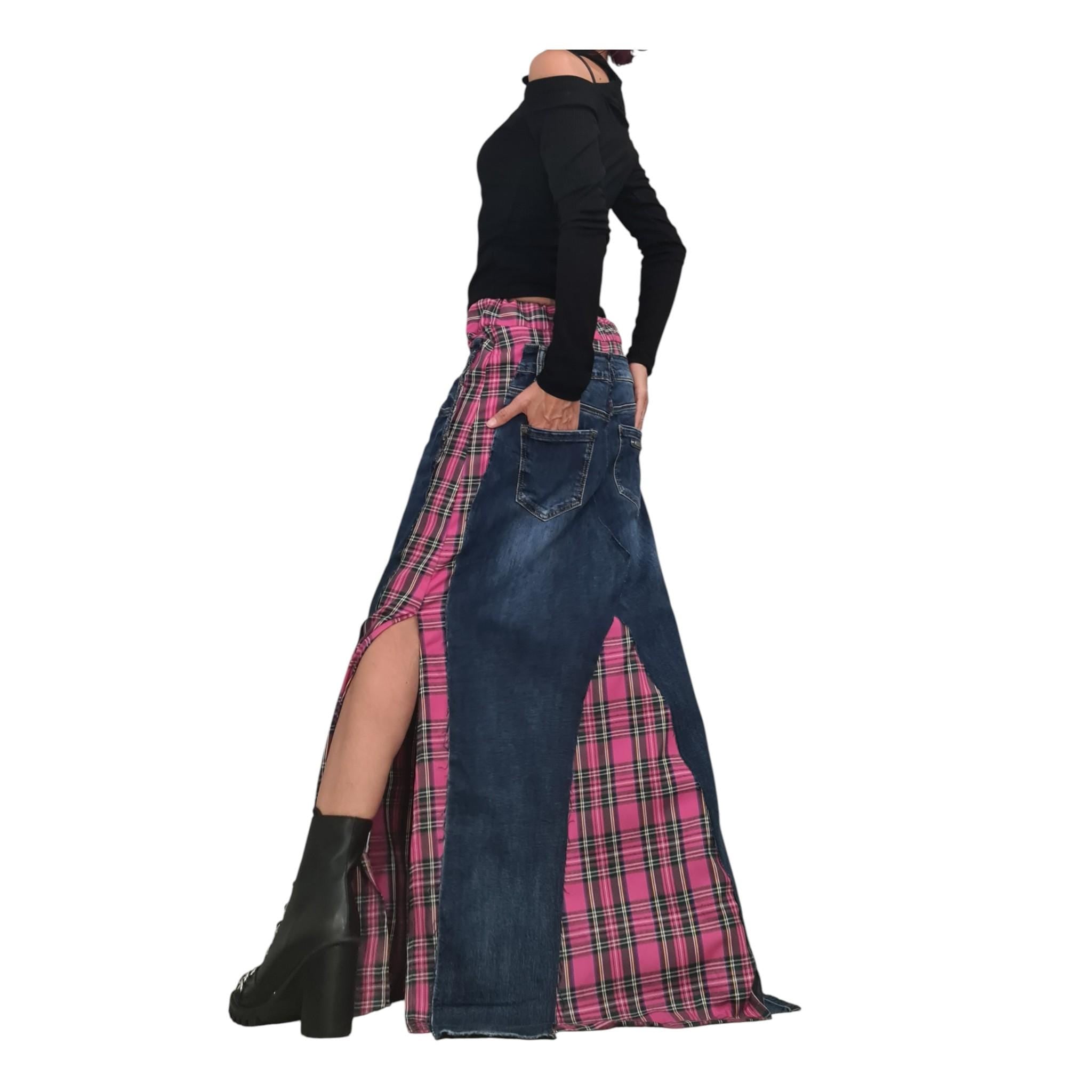 New collection Extravagant Long Skirt, Denim Pink Square Skirt, Deconstructed Avant Garde Skirt