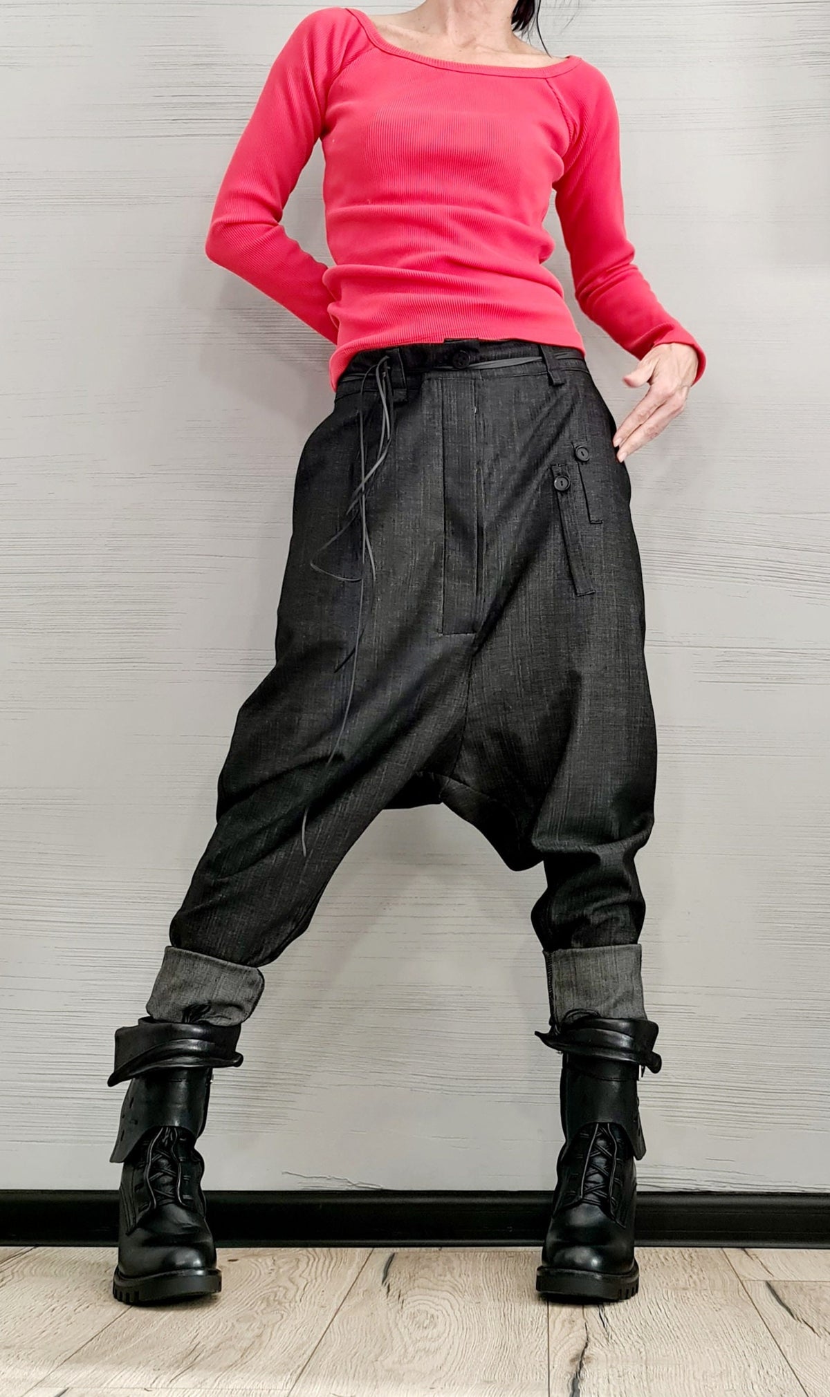 Graphite Harem Pants, Baggy Trousers, Tapered Leg