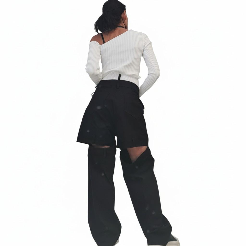 Black Denim Trousers, Deconstructed Wide Leg Jeans, Oversized Women Clothing