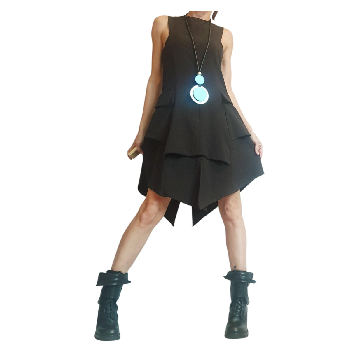 Gothic Black Dress Women, Asymmetric Sleeveless Cocktail Party Dress, Womens Clothing