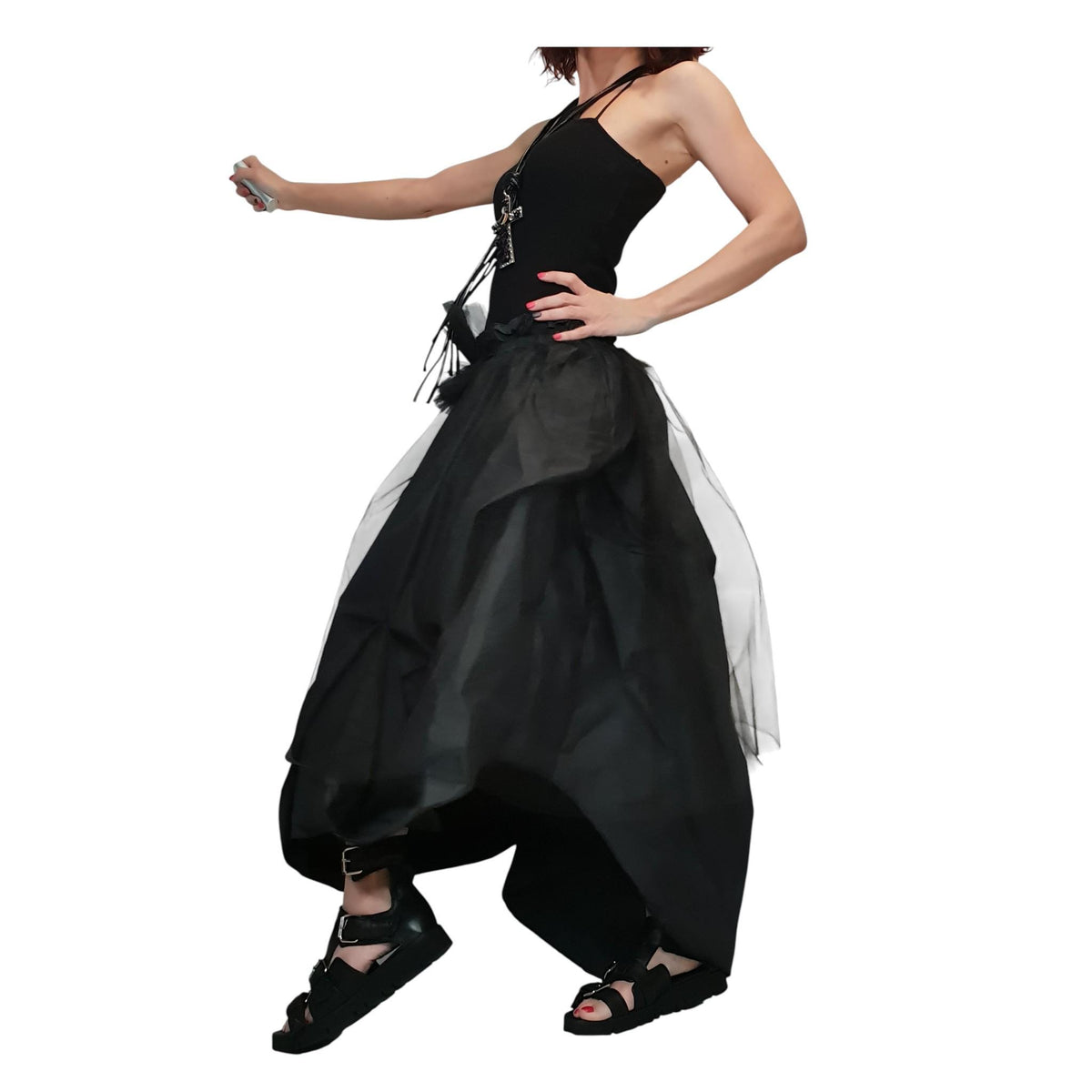 Asymmetric Tulle Ball Skirt, Gothic Wedding Dress, Black Taffeta Circle Skirt