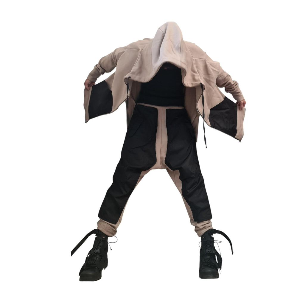 Beige Cotton Co-Ord Set, Harem Pants, Asymmetrical Long Sleeve Sweatshirt