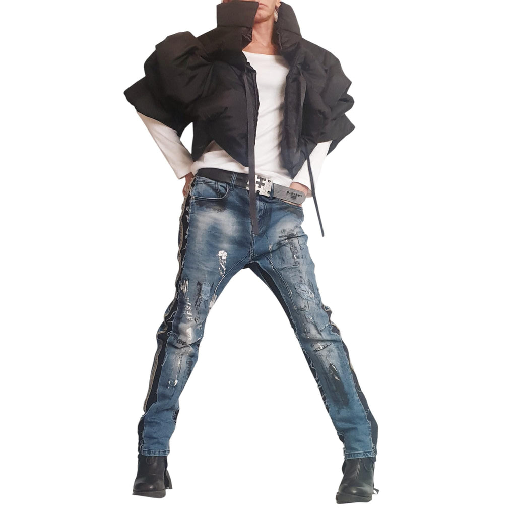 Black Ruched Puffer Jacket, Short Quilted Coat, Oversized Cropped Vest