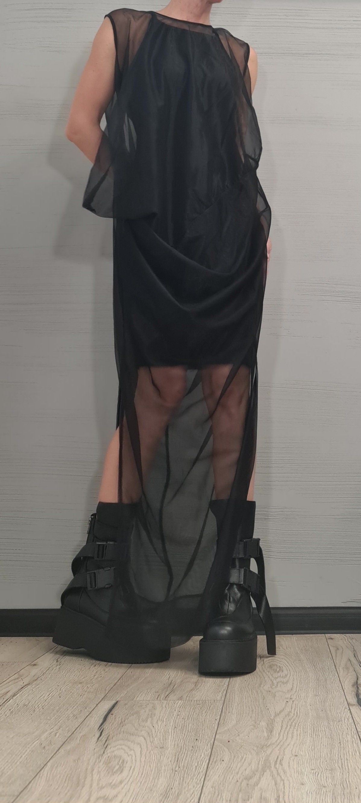 Black Cotton Mini Dress, Sheer Mesh Maxi Tunic, Layered Two-Piece Co-Ord Set, Plus Size