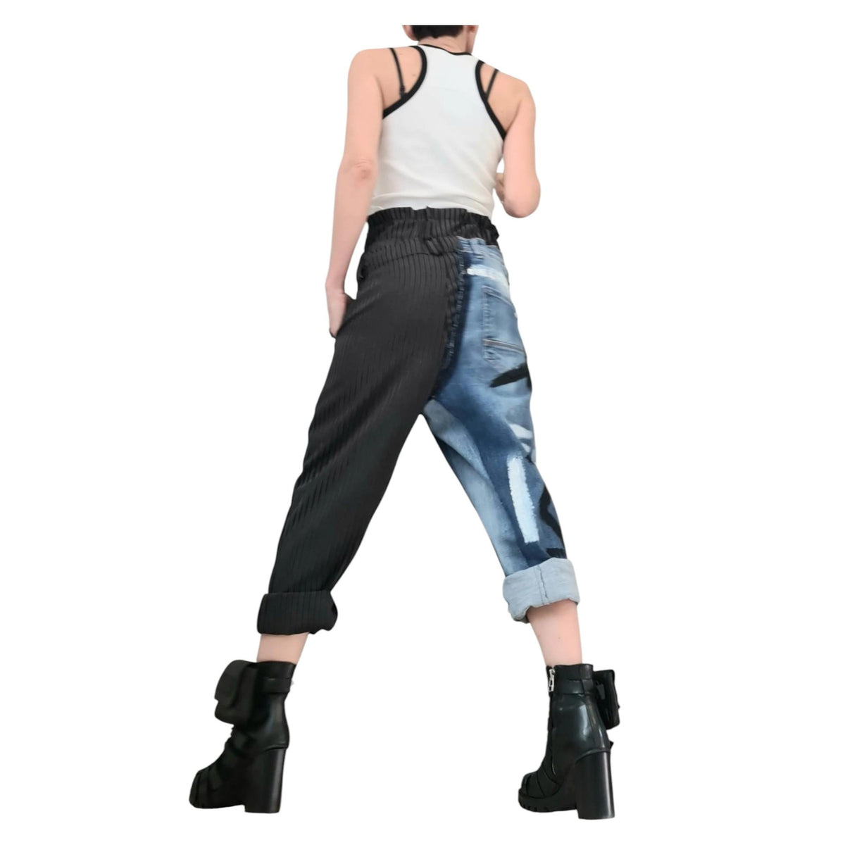 Painted Denim Bottoms, Deconstructed Avant Garde Pants, Street Style Artwear