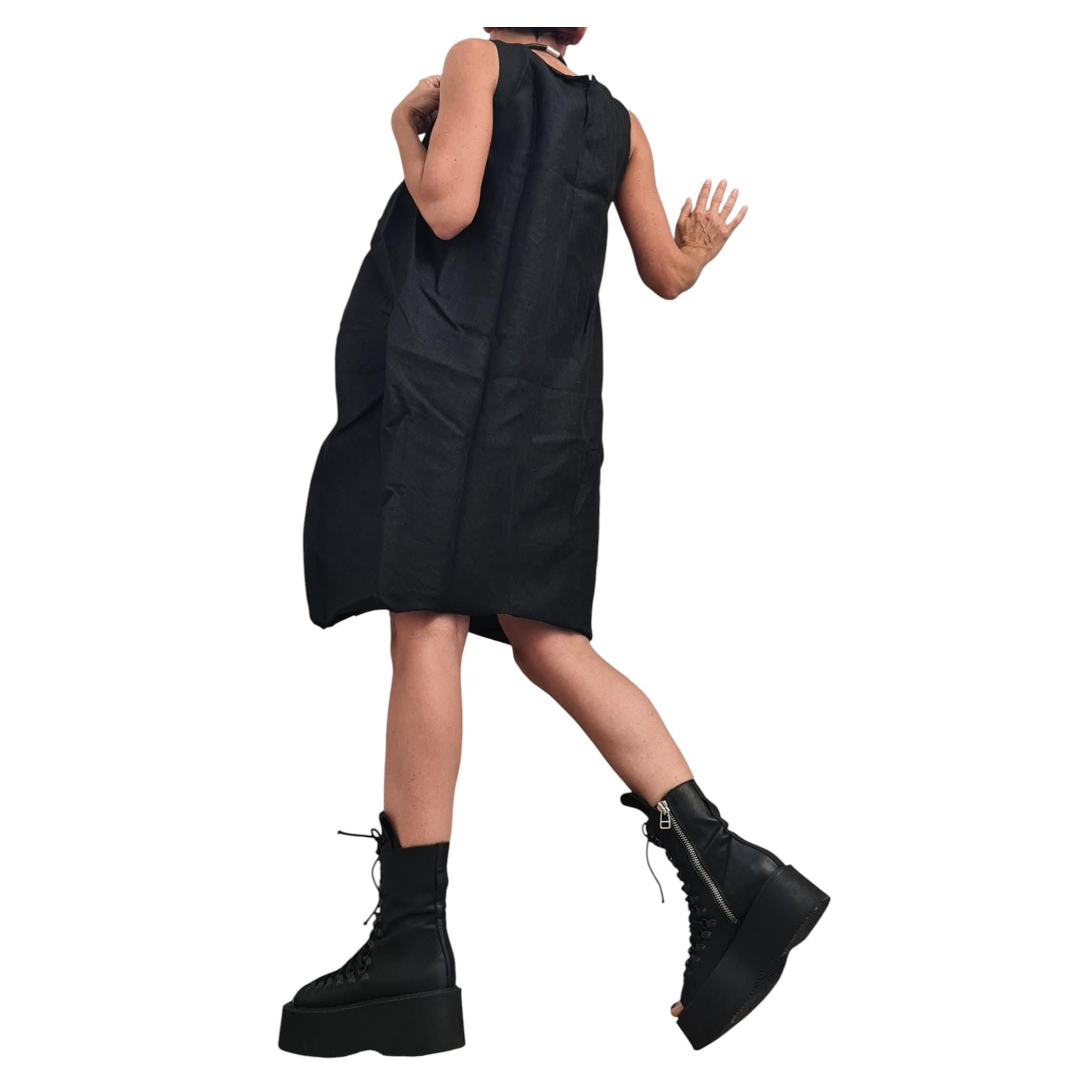 Black Linen Dress for Women, Gothic Sleeveless Dress, Loose Tunic, Plus Size Asymmetric Clothing