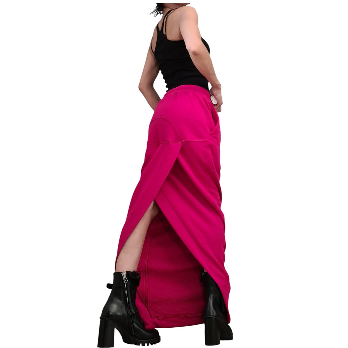 Grey Cotton A-Line Slit Skirt, Asymmetric Maxi Length Sport Skirt