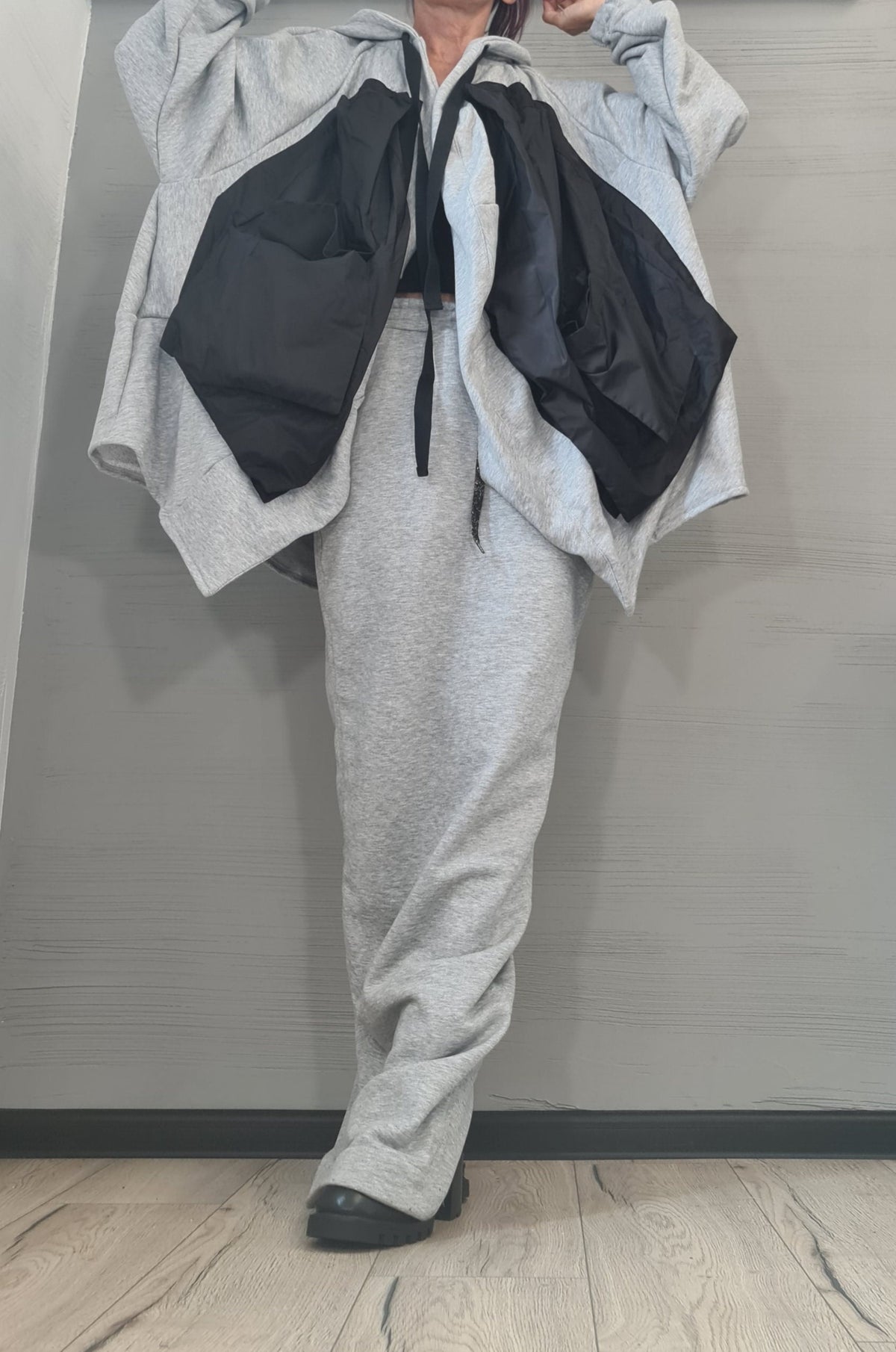 Grey Cotton Maxi Pencil Skirt, Oversized Hooded Sweater, Co-Ord Set