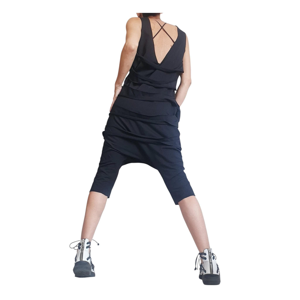 Black Harem Jumpsuit Loose Drop Crotch Women Outfit Asymmetric Oversize Gothic Grunge Clothing