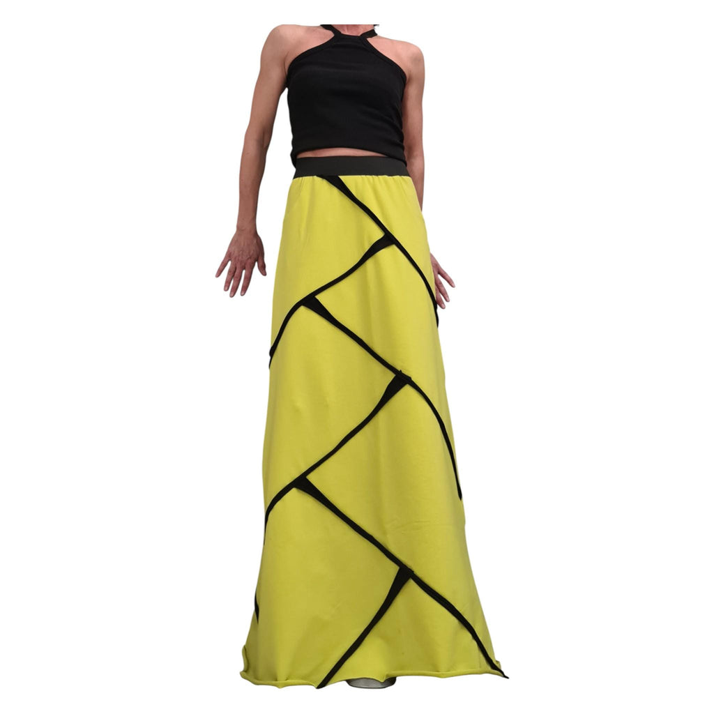 Pistachio Green Maxi Skirt, Avant Garde Cotton Clothing, Elastic Waist